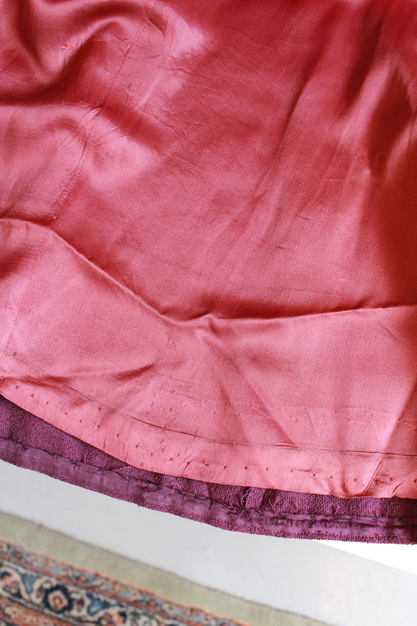 1940s Plum Flared Coat With Pleating And Bell Sleeves , Small 