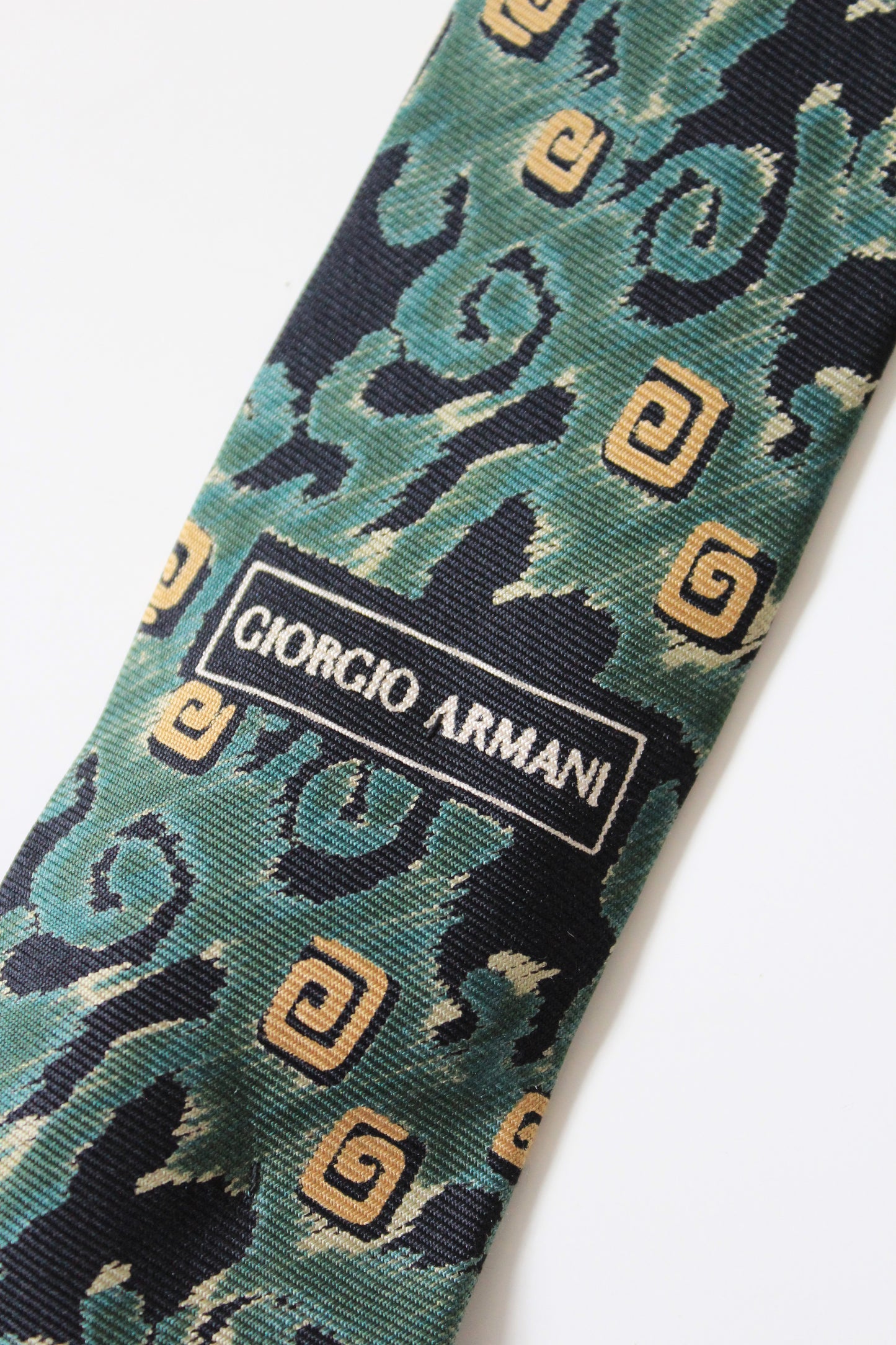 1990s Giorgio Armani Teal Abstract Silk Designer Tie 