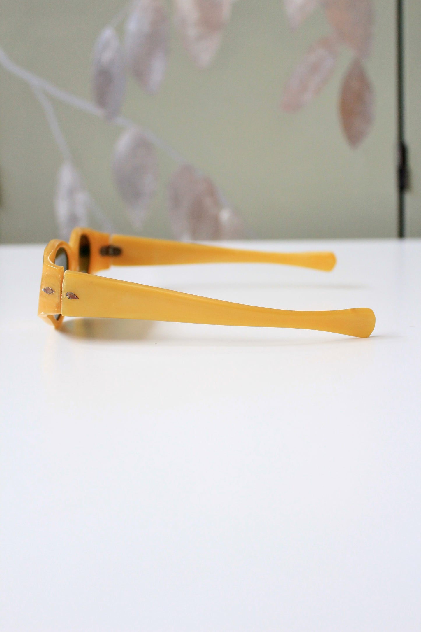 1950s Mustard Yellow Plastic Sunglasses, Unused