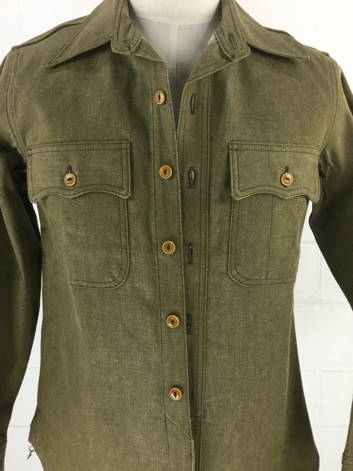 2010s Mister Freedom Olive Green Denim "The Garrison" Twill Shirt, Medium