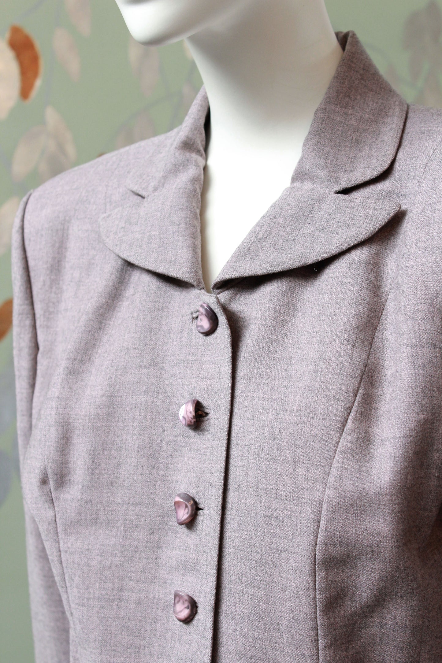 Vintage 1950s Taupe Flared Skirt Suit Set With Bows, XS