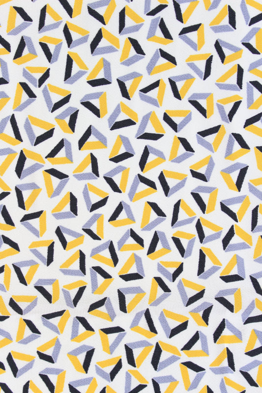 1940s White Geometric Triangle Print Rayon Sewing Fabric, 2.6 Yards