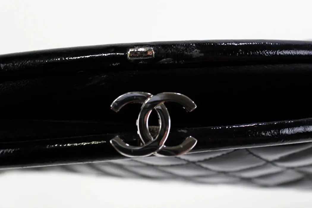 Vintage 2000s Chanel Mademoiselle Black Half Moon Quilted Leather Clutch