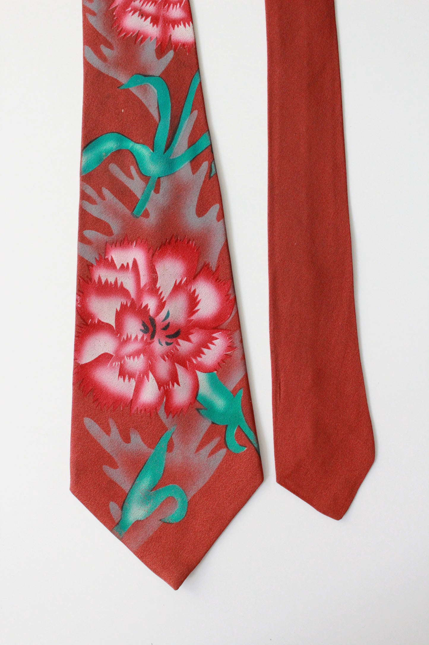 Vintage 1950s Burnt Orange Floral Print Tie, De luxe HOLLYVOGUE