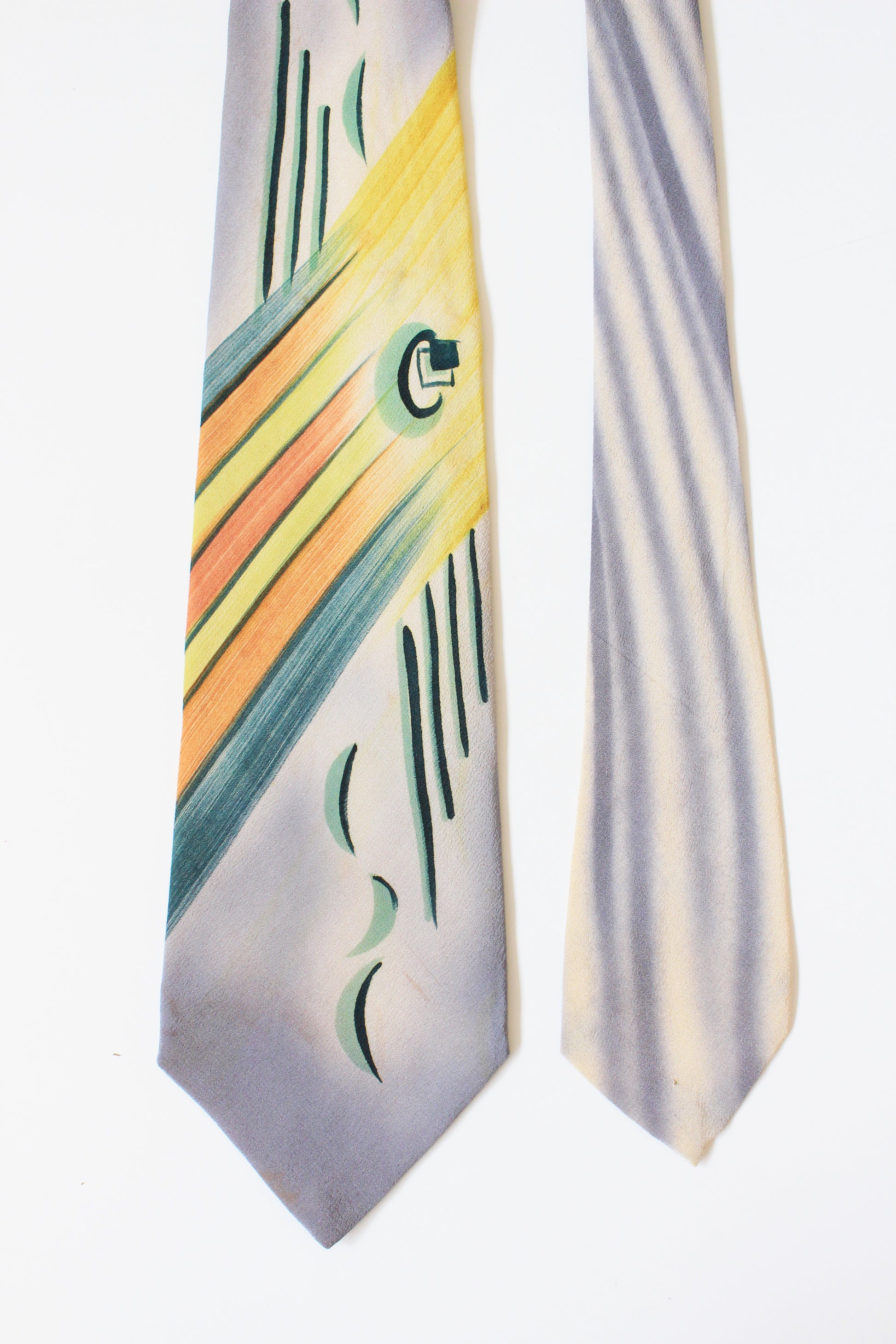 Vintage 1940s Hand-Painted Emerald City Art Deco Silk Tie