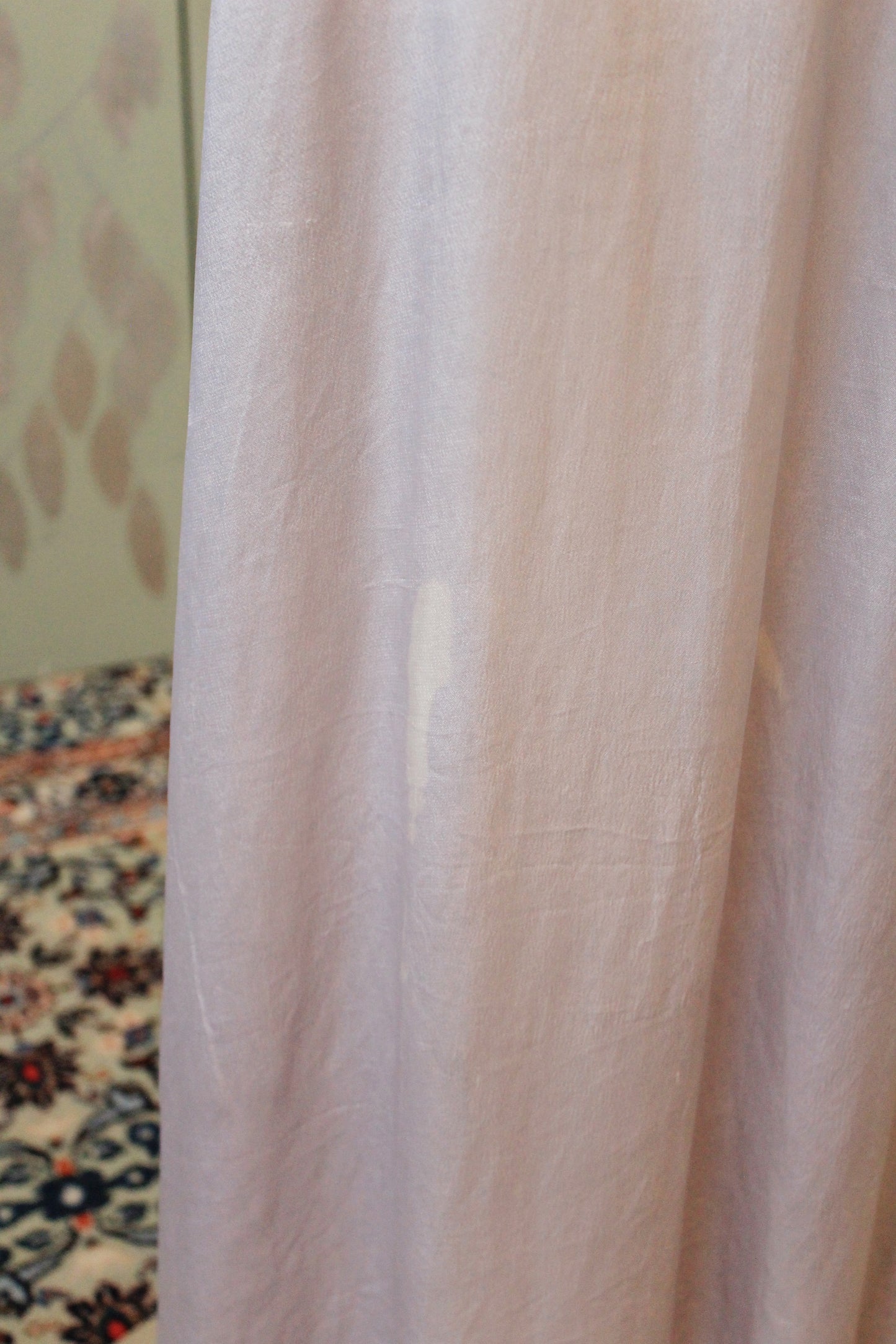 1940s Light Lilac Silk Robe With Quilting And Sash Belt, XS