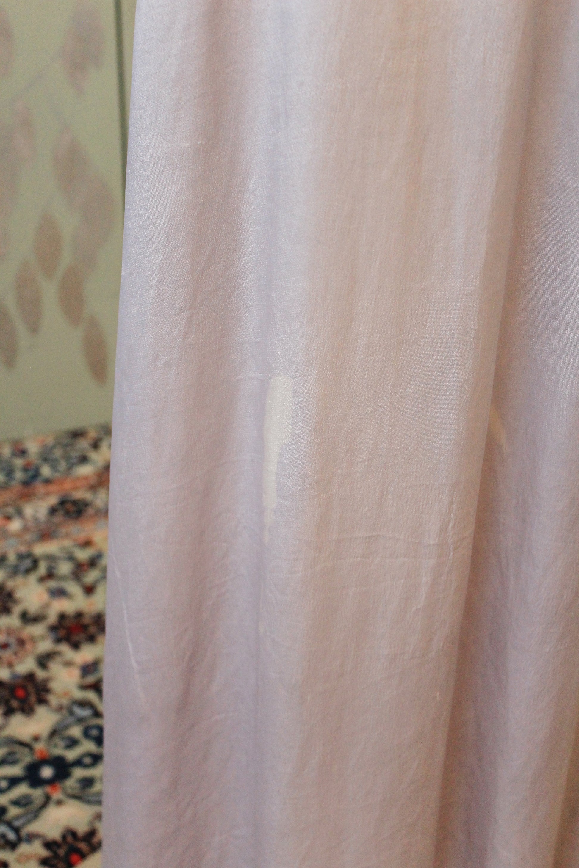 1940s Light Lilac Silk Robe With Quilting And Sash Belt, XS