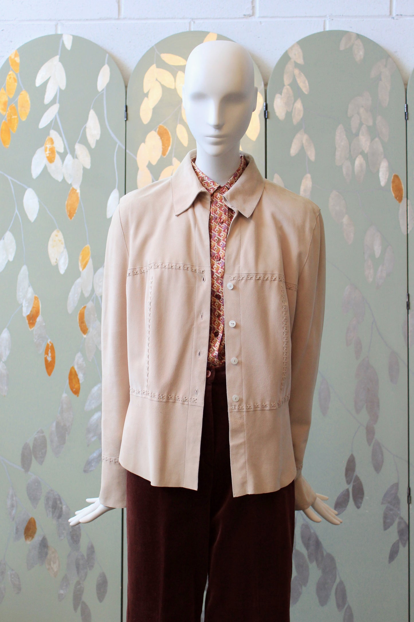 2000s Leder Walter Beige blush pink Jacket With Stitching On The Back, Medium