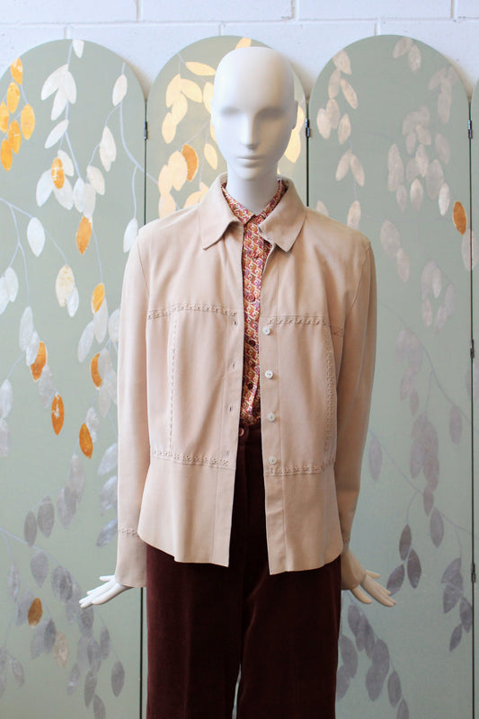 2000s Leder Walter Beige blush pink Jacket With Stitching On The Back, Medium