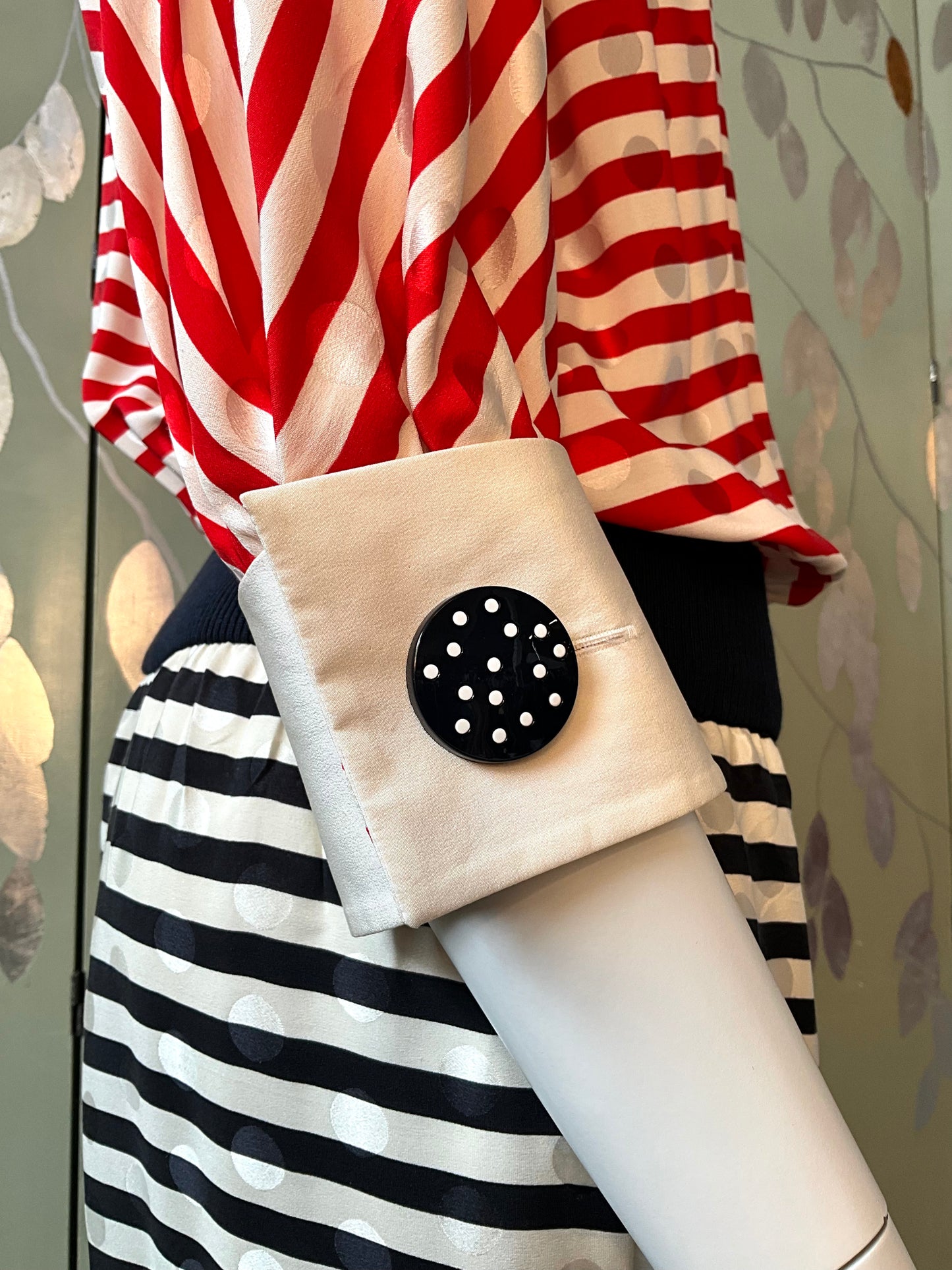 Vintage 1980s Akris Red, Navy and White Striped Silk Dress, Small