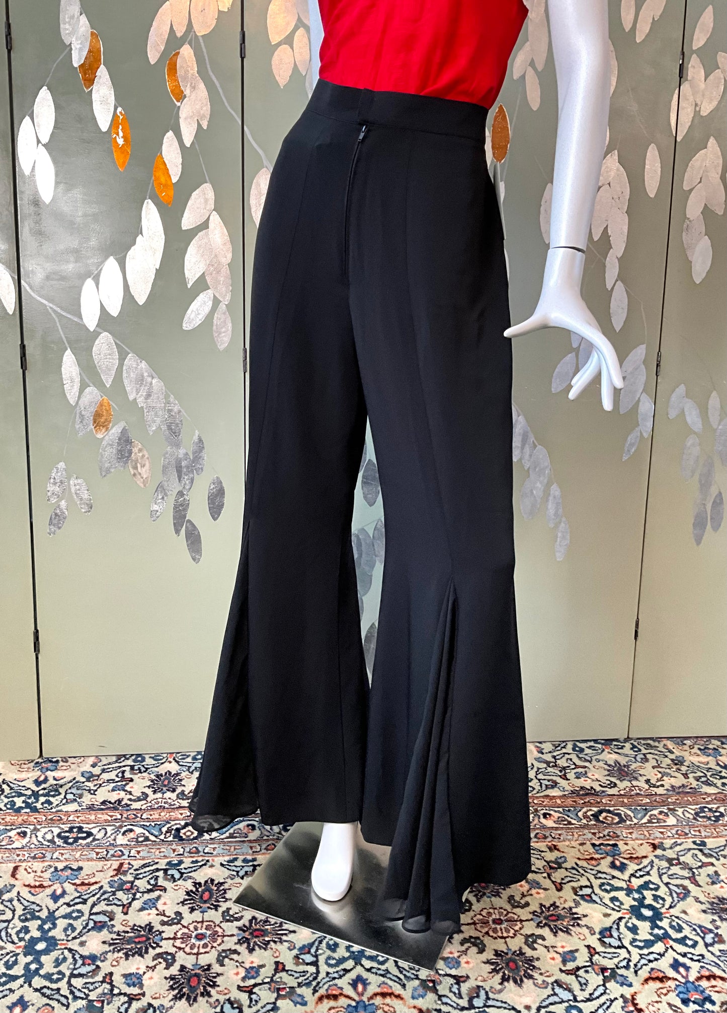 Vintage 1980s Black Flare Godet Pants, Large 