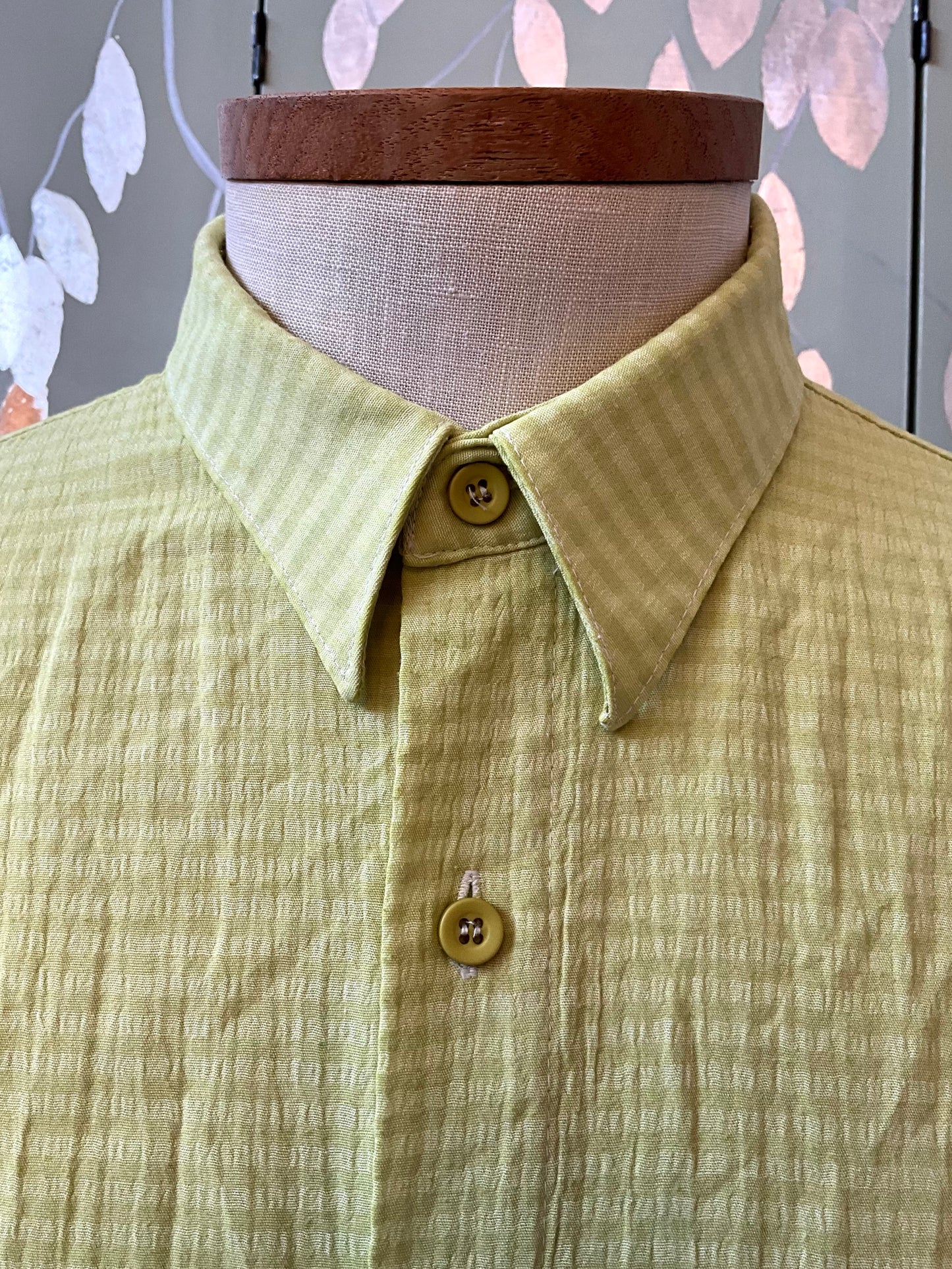 Vintage 1990s Men's Lime Green Striped Long Sleeve Button-Up Shirt, Large 