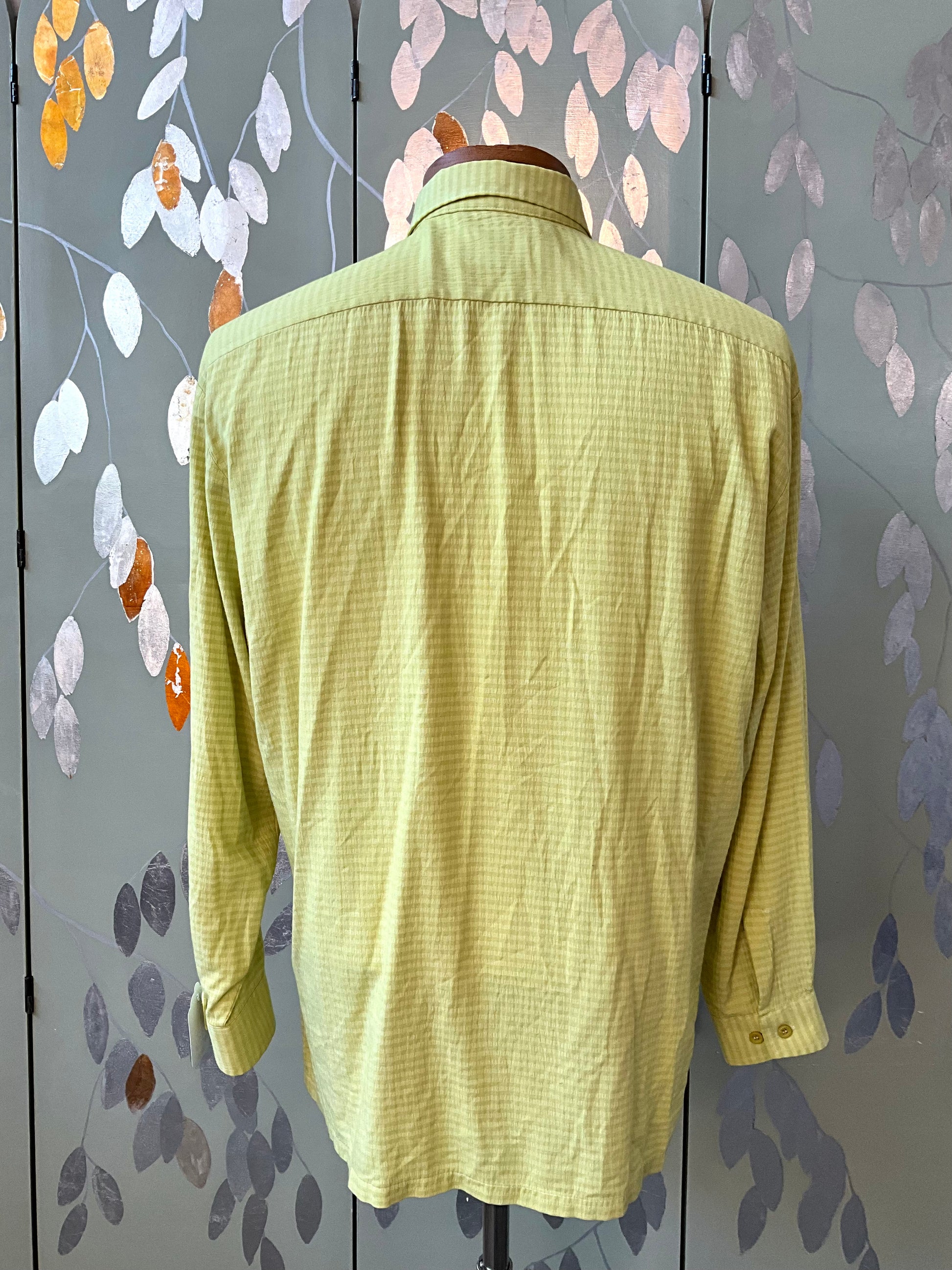 Vintage 1990s Men's Lime Green Striped Long Sleeve Button-Up Shirt, Large 