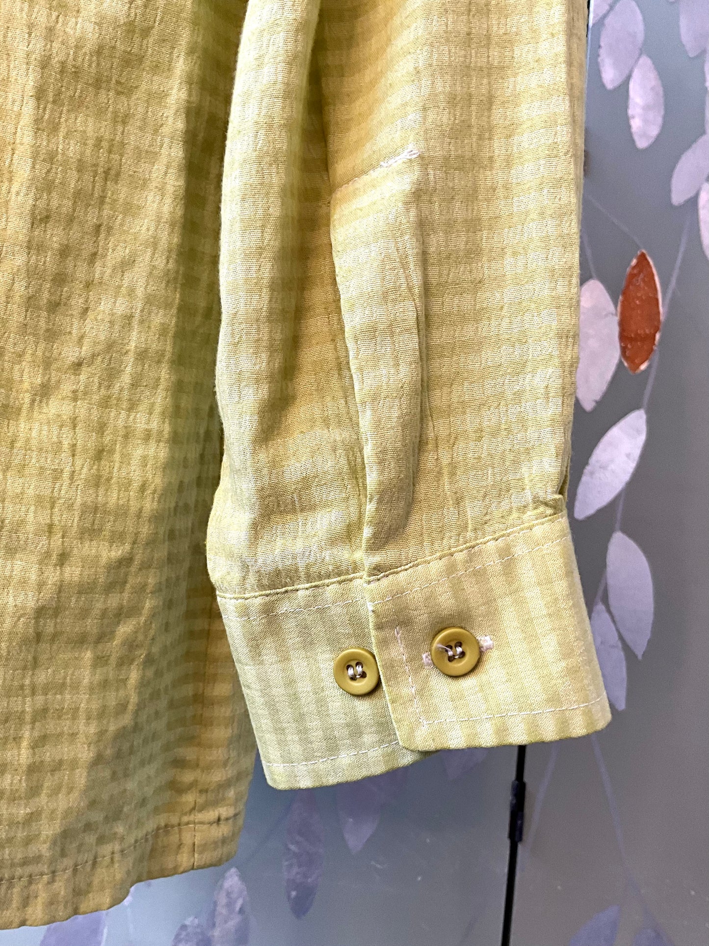 Vintage 1990s Men's Lime Green Striped Long Sleeve Button-Up Shirt, Large 
