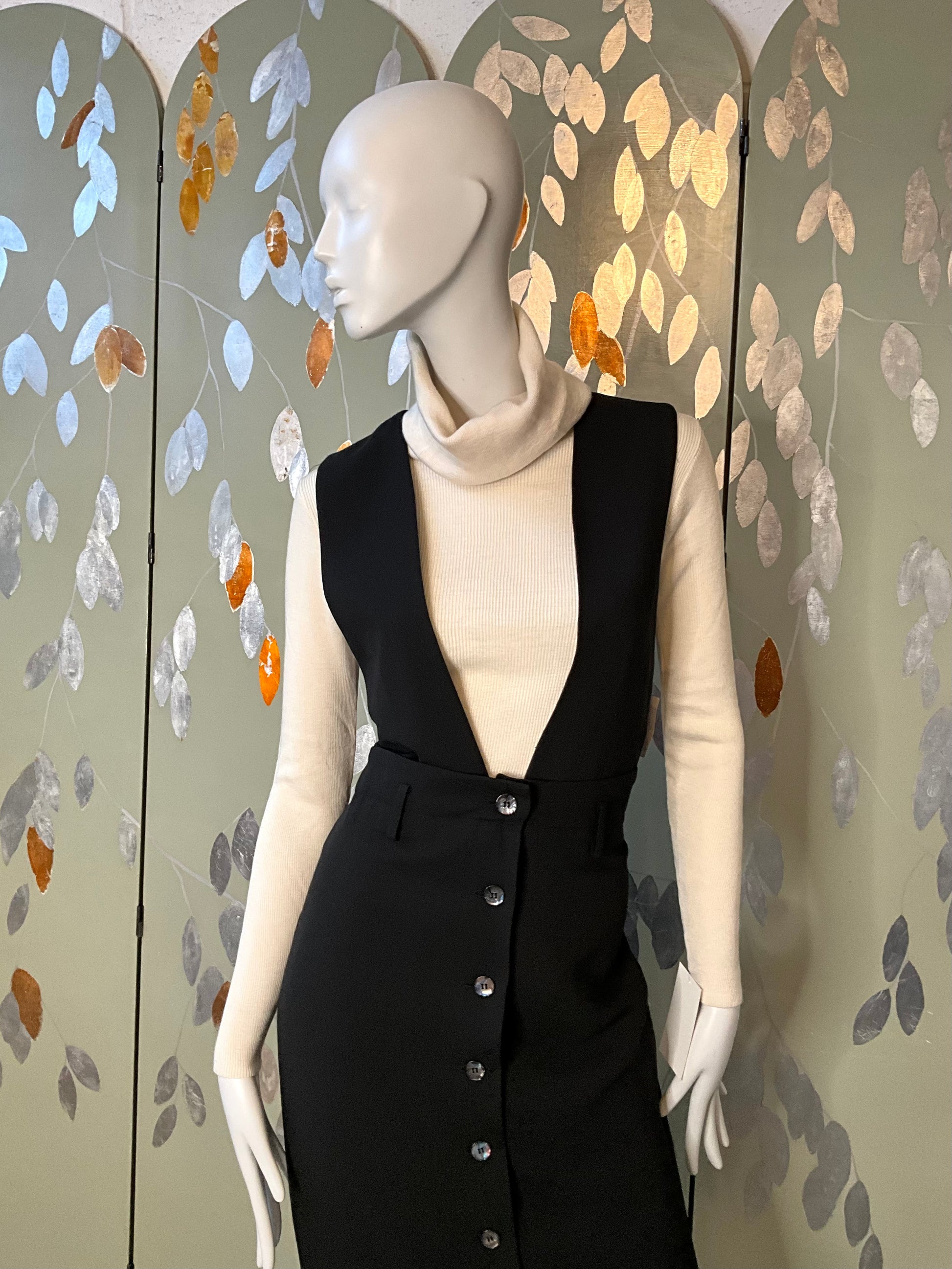 Vintage 1980s Black Sleeveless Button Up Maxi Jumper Dress