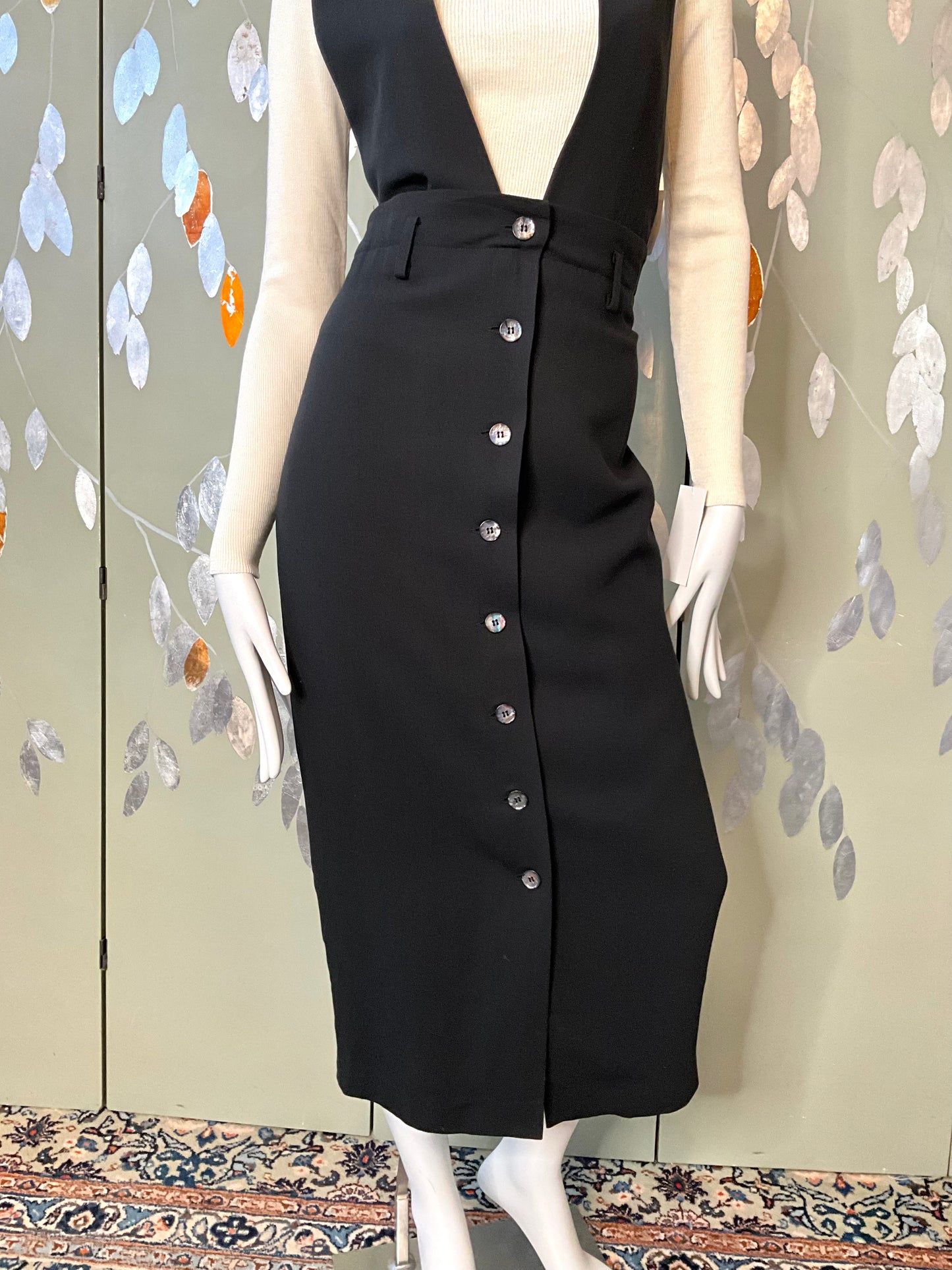 Vintage 1980s Black Sleeveless Button Up Maxi Jumper Dress