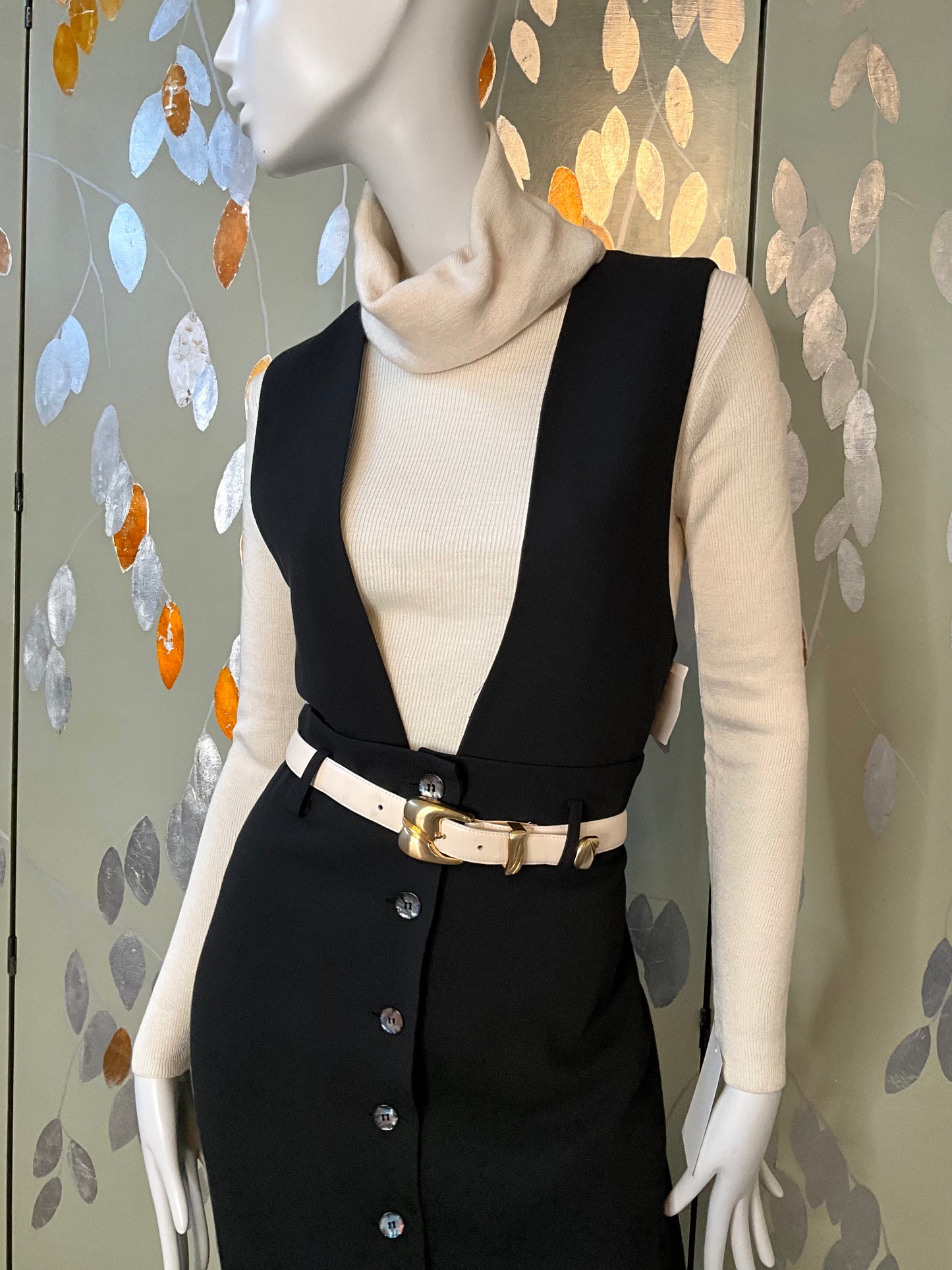 Vintage 1980s Black Sleeveless Button Up Maxi Jumper Dress