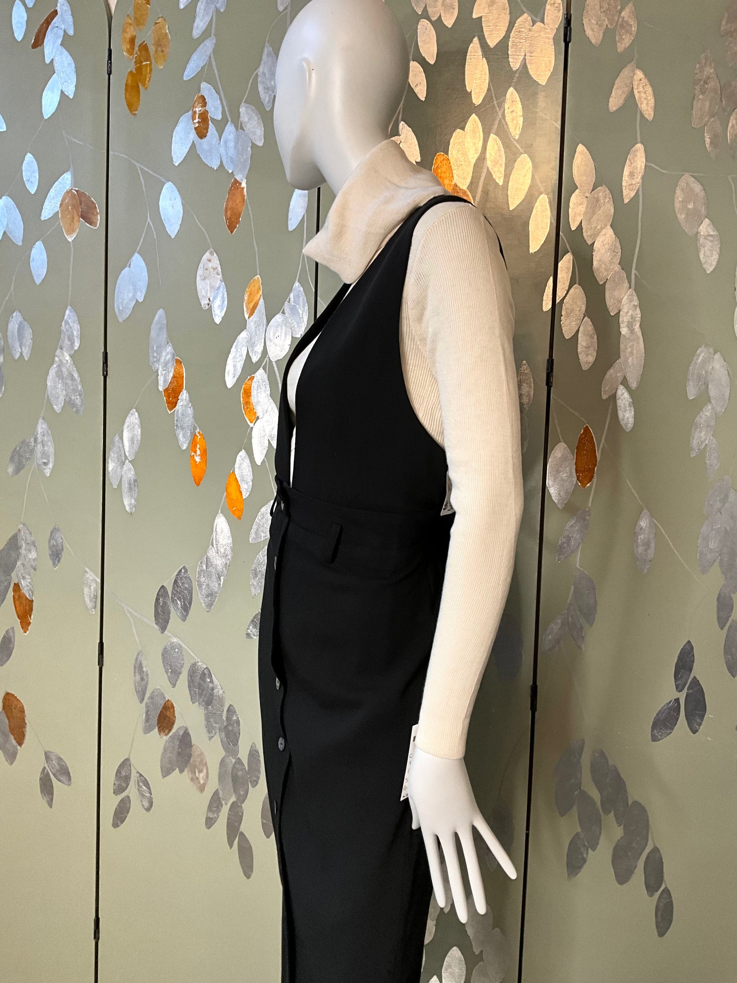 Vintage 1980s Black Sleeveless Button Up Maxi Jumper Dress