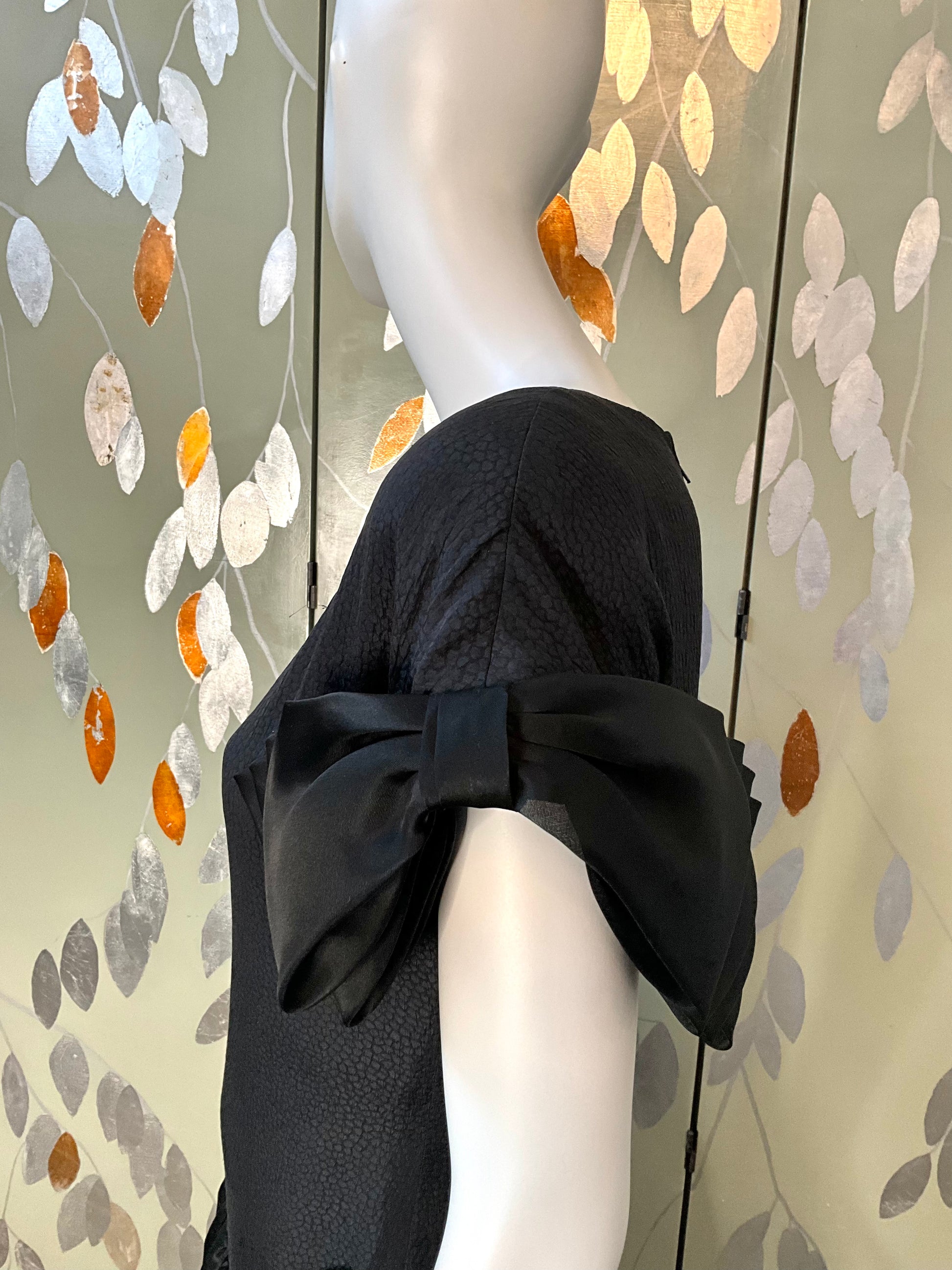 Vintage 1980s Black Drop-Waist Bubble Dress with Large Bows, Medium 