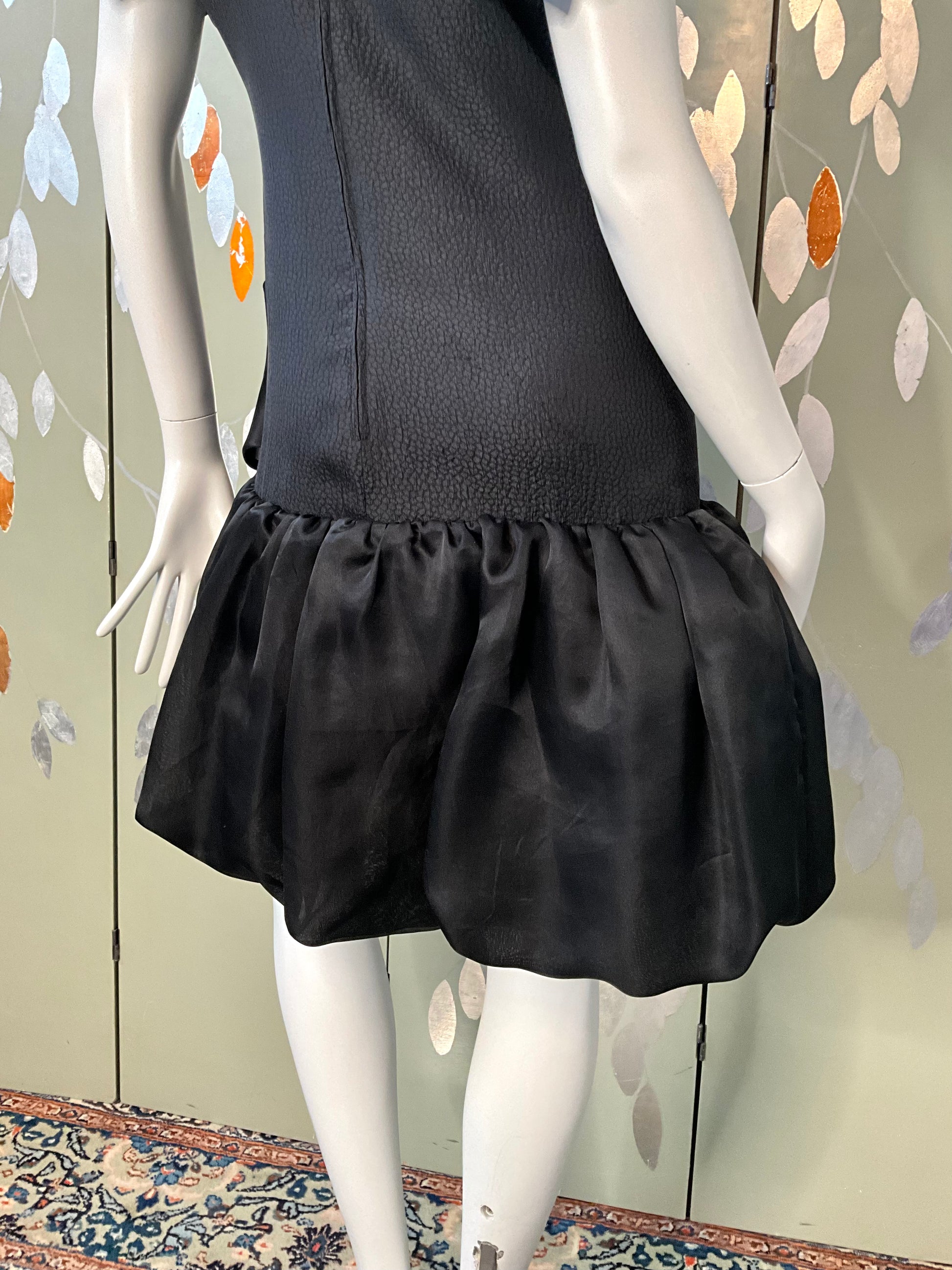 Vintage 1980s Black Drop-Waist Bubble Dress with Large Bows, Medium 