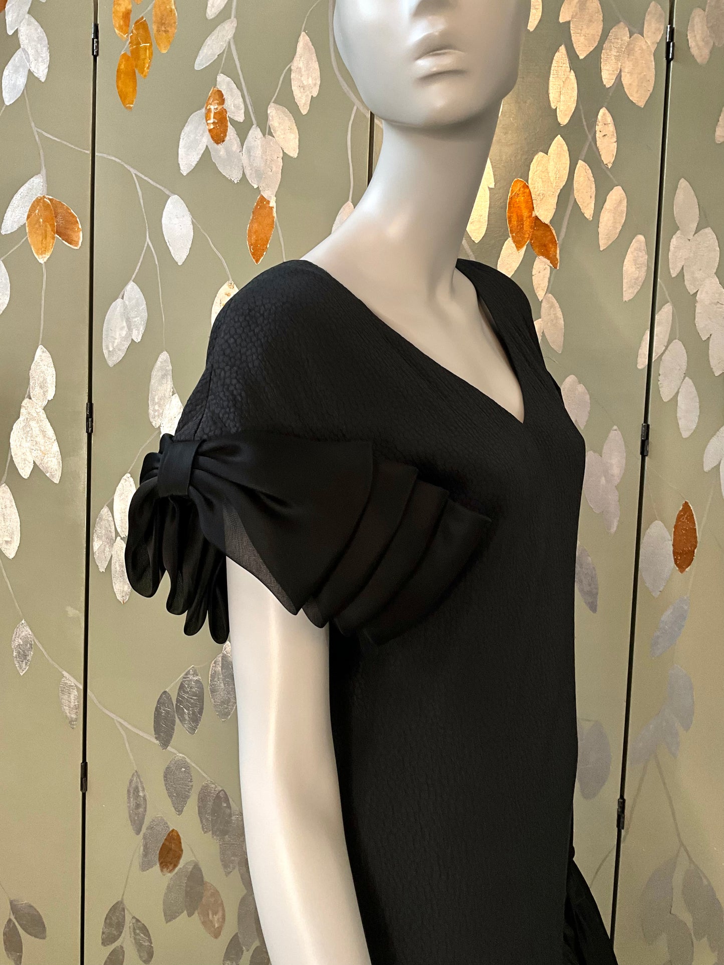 Vintage 1980s Black Drop-Waist Bubble Dress with Large Bows, Medium 