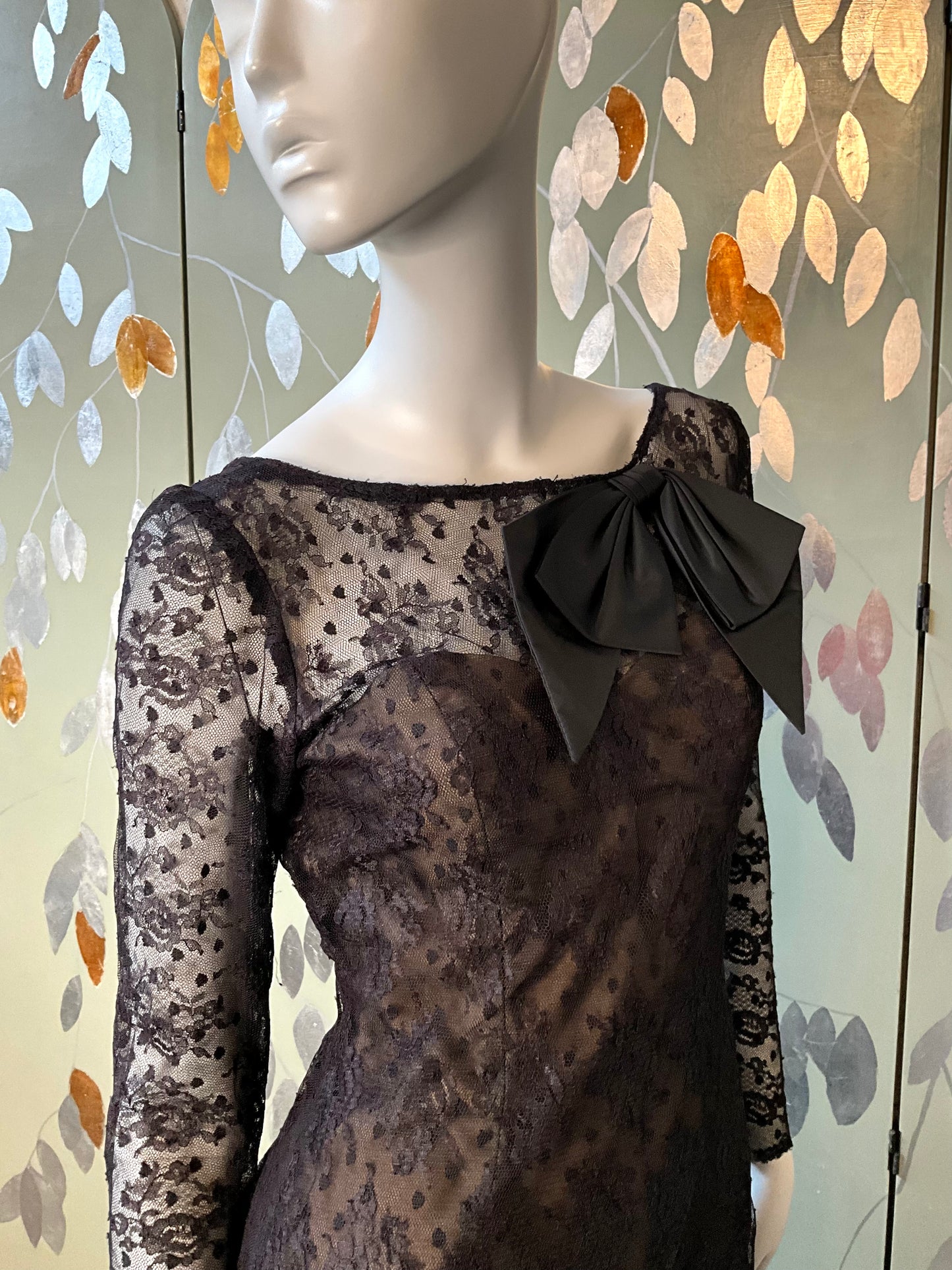 Vintage 1980s Victor Costa Black Lace Ruffle Dress, Small