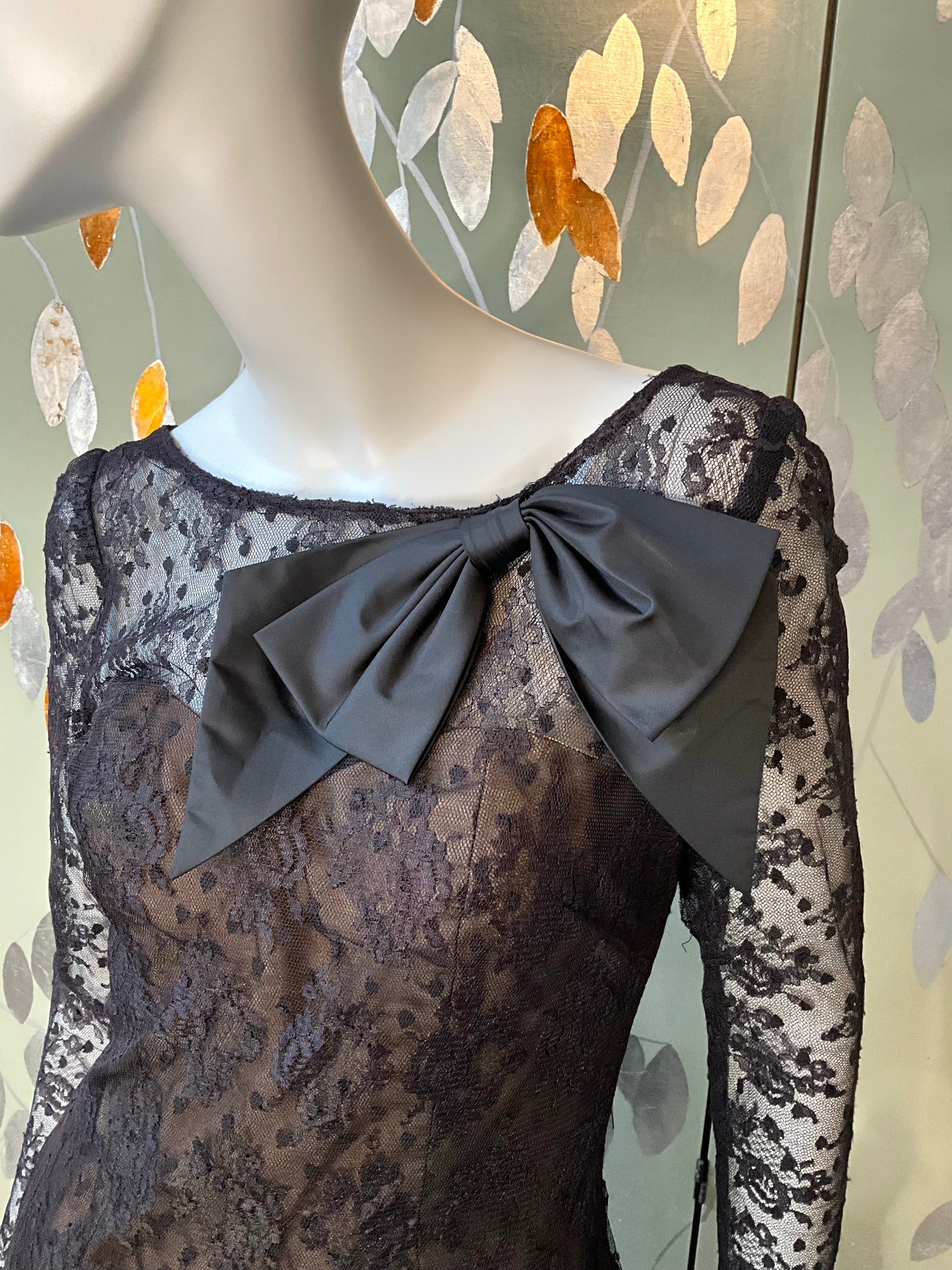 Vintage 1980s Victor Costa Black Lace Ruffle Dress, Small