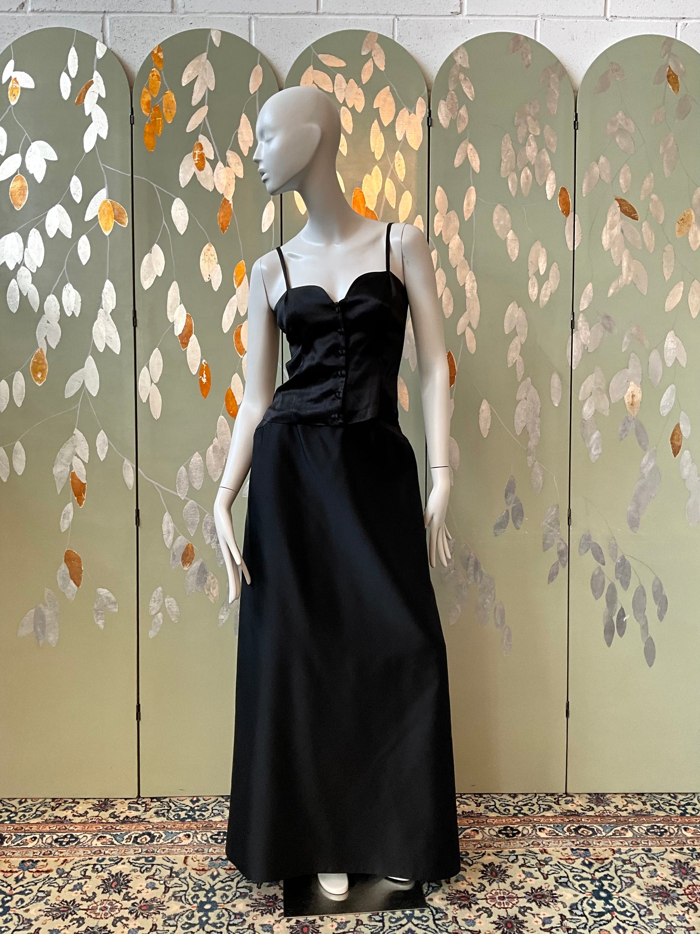 Vintage 1990s Black Satin Maxi Evening Skirt, Small 