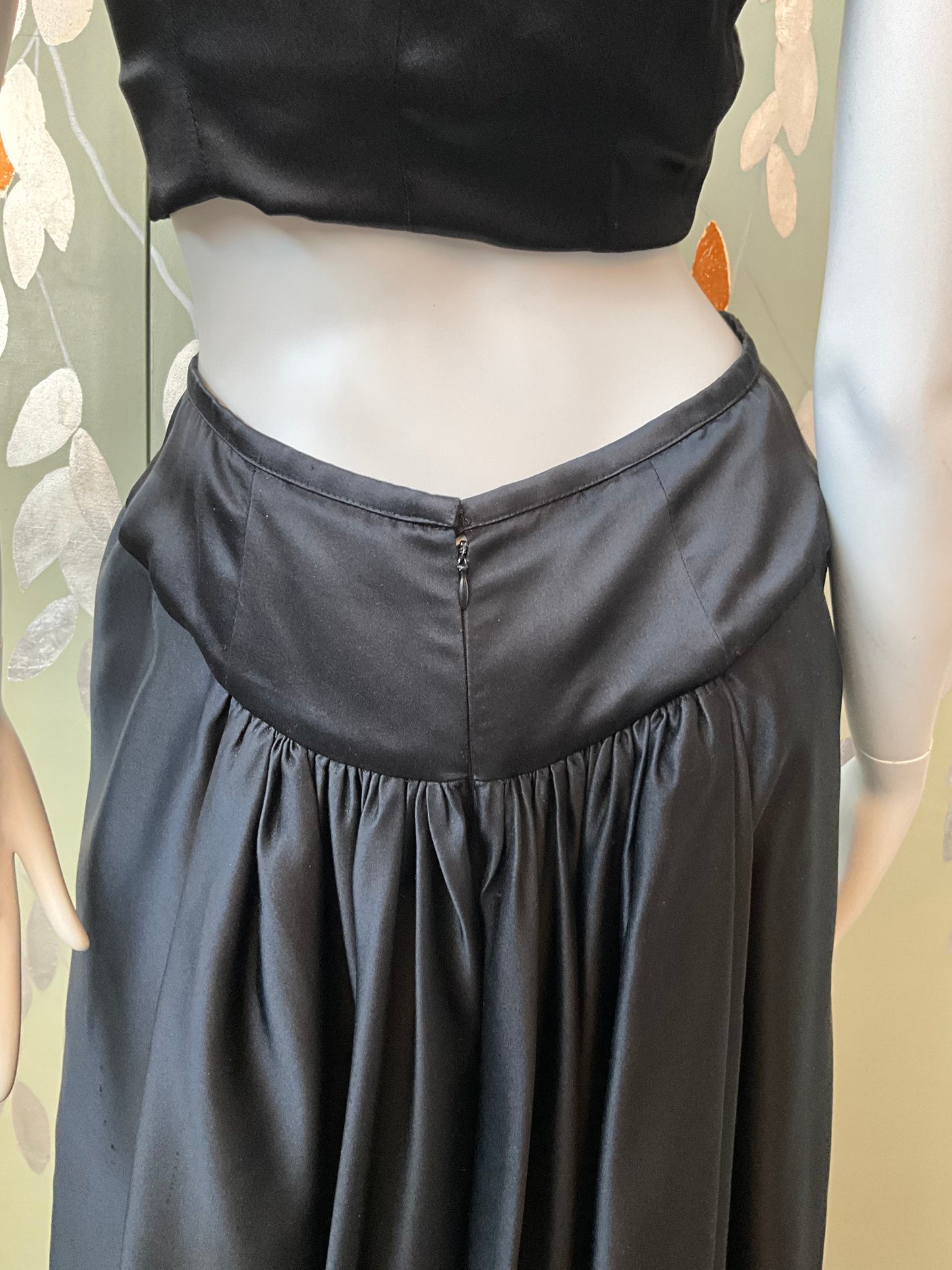 Vintage 1990s Black Satin Maxi Evening Skirt, Small 