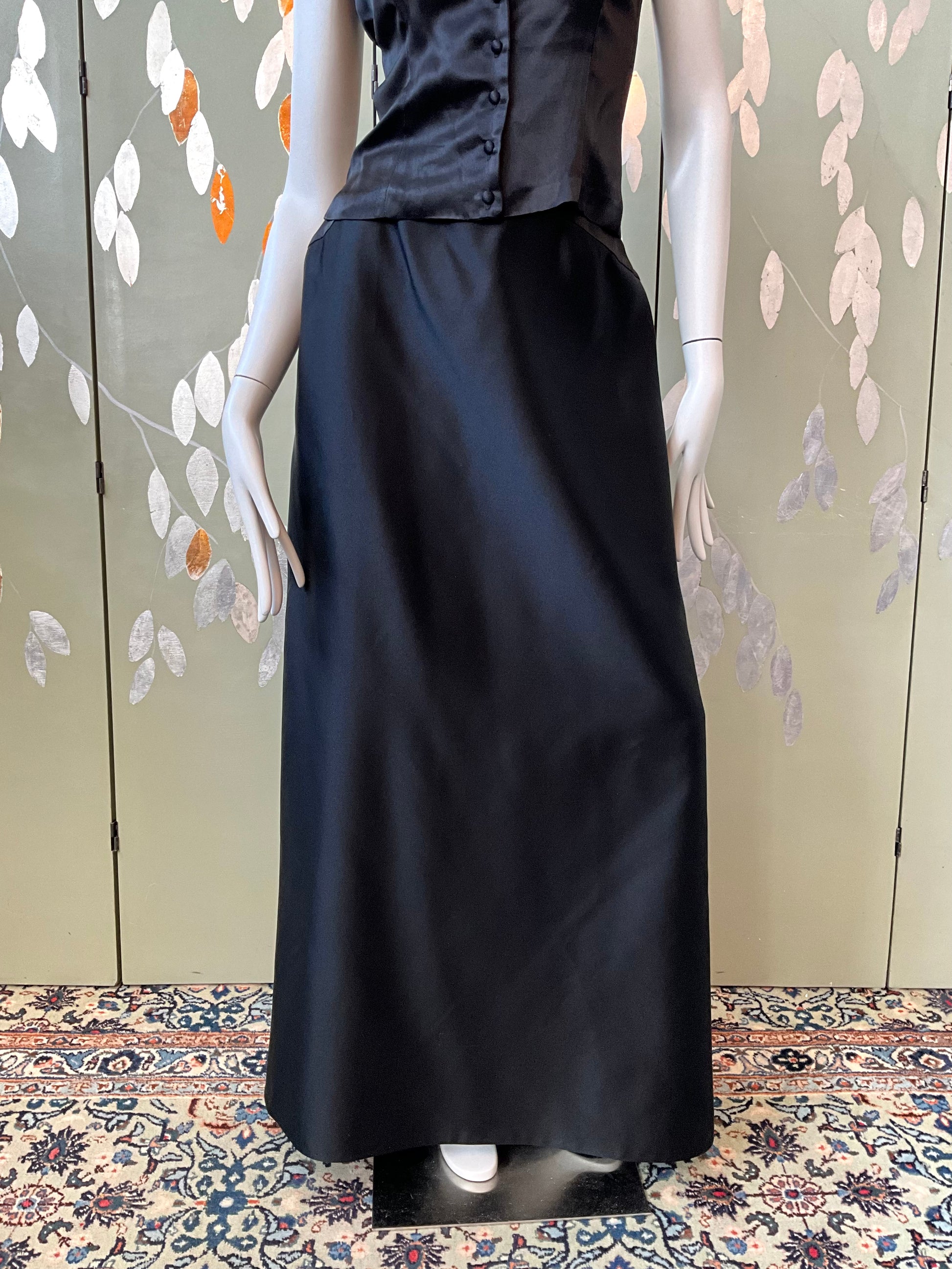 Vintage 1990s Black Satin Maxi Evening Skirt, Small 