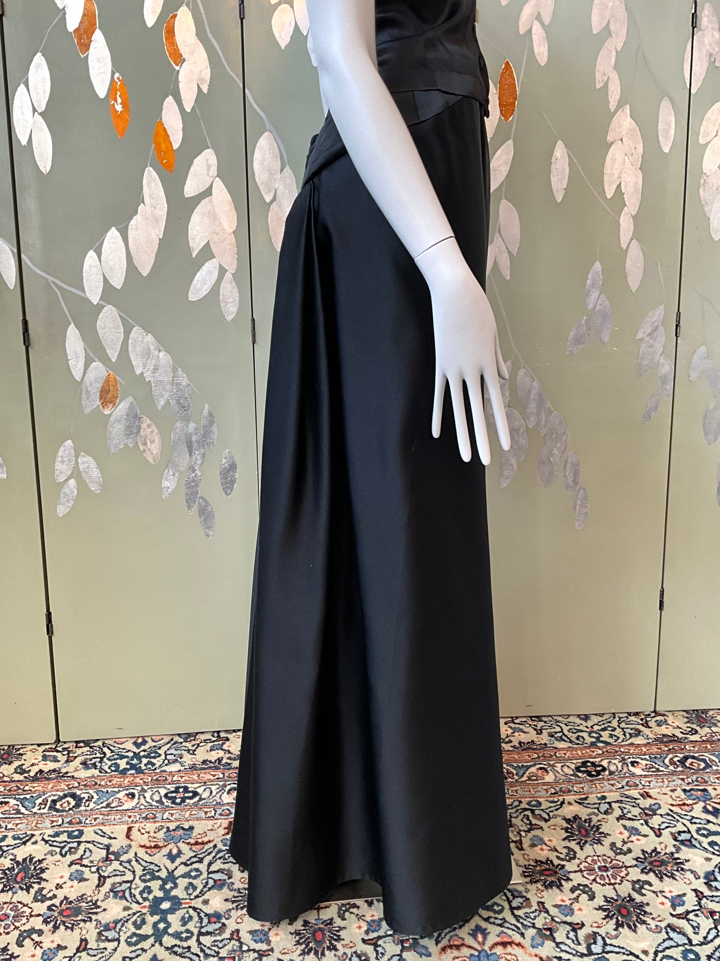 Vintage 1990s Black Satin Maxi Evening Skirt, Small 