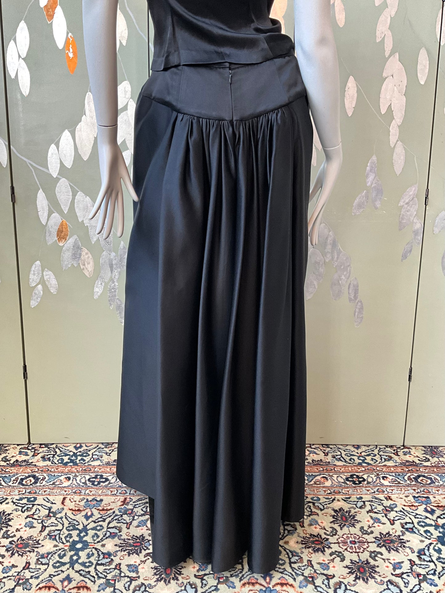 Vintage 1990s Black Satin Maxi Evening Skirt, Small 