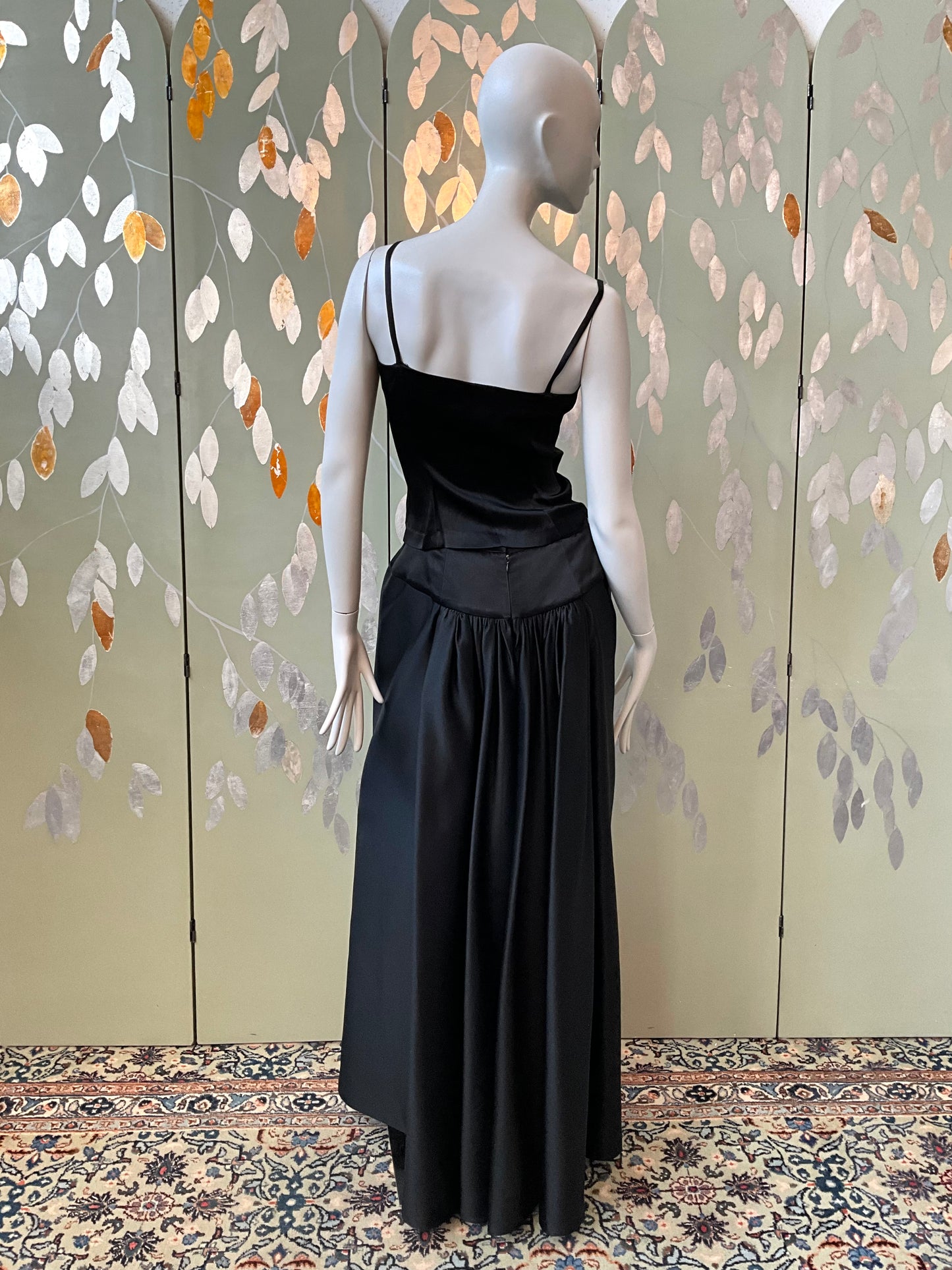 Vintage 1990s Black Satin Maxi Evening Skirt, Small 