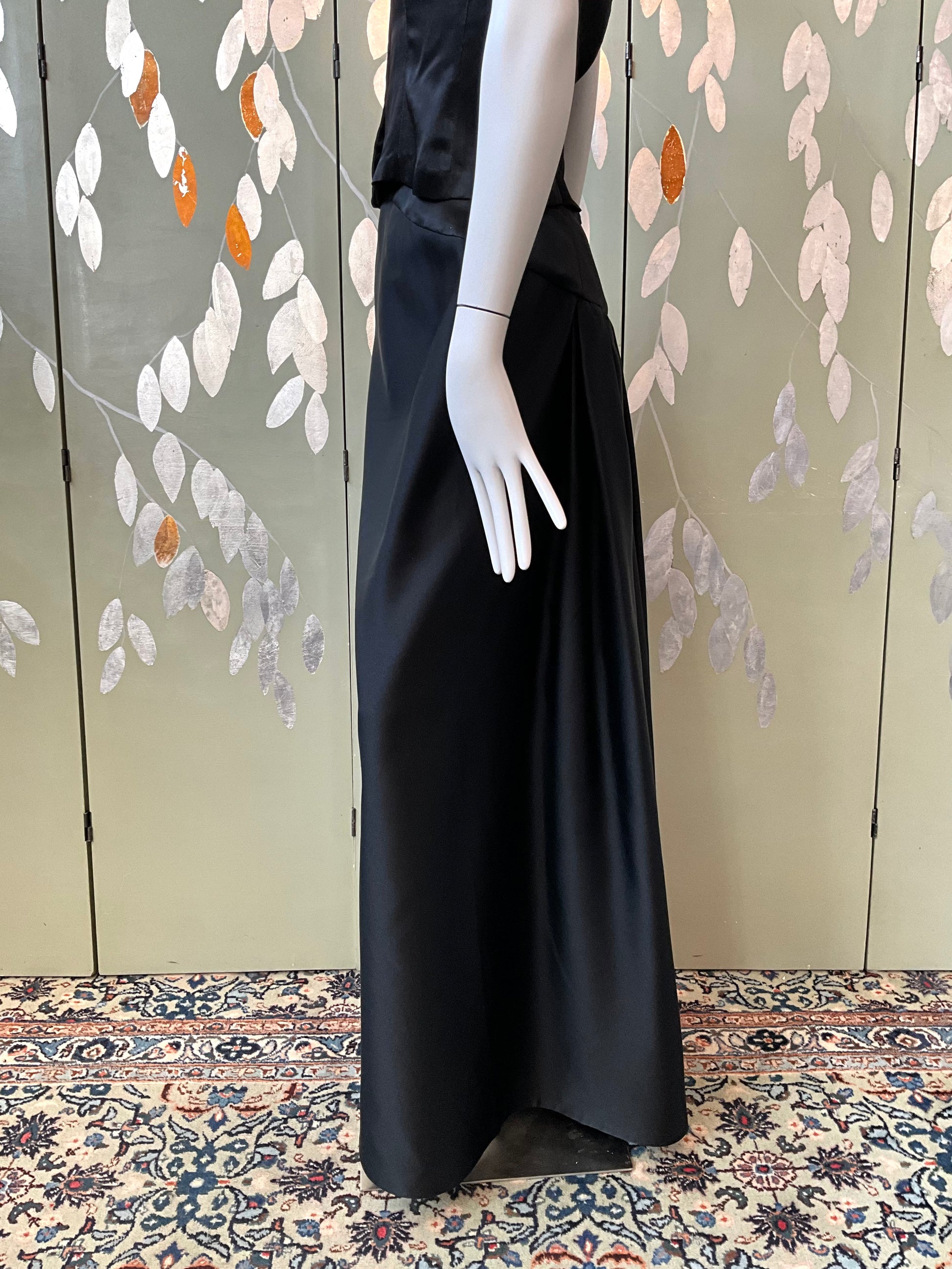 Vintage 1990s Black Satin Maxi Evening Skirt, Small 