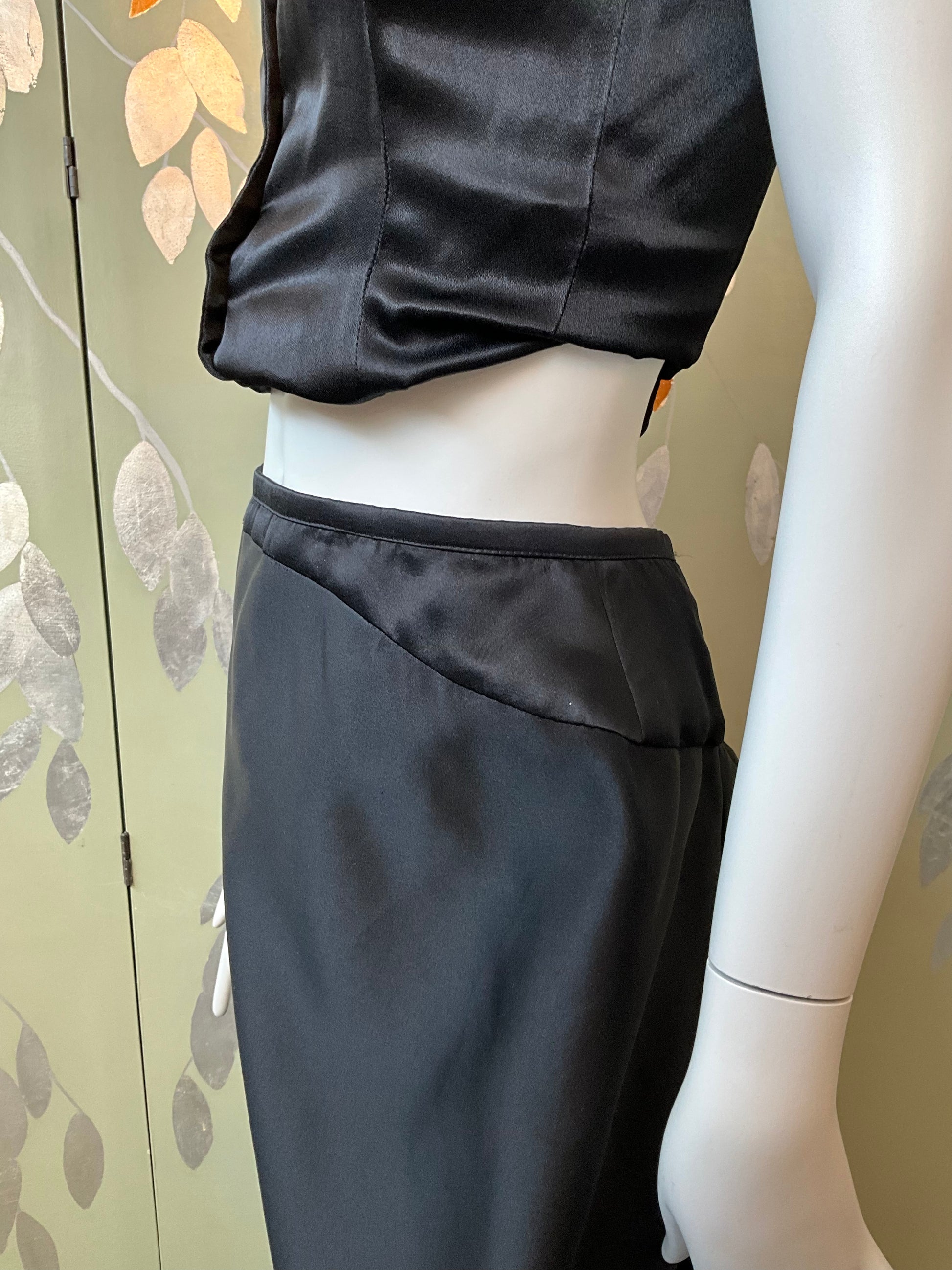 Vintage 1990s Black Satin Maxi Evening Skirt, Small 