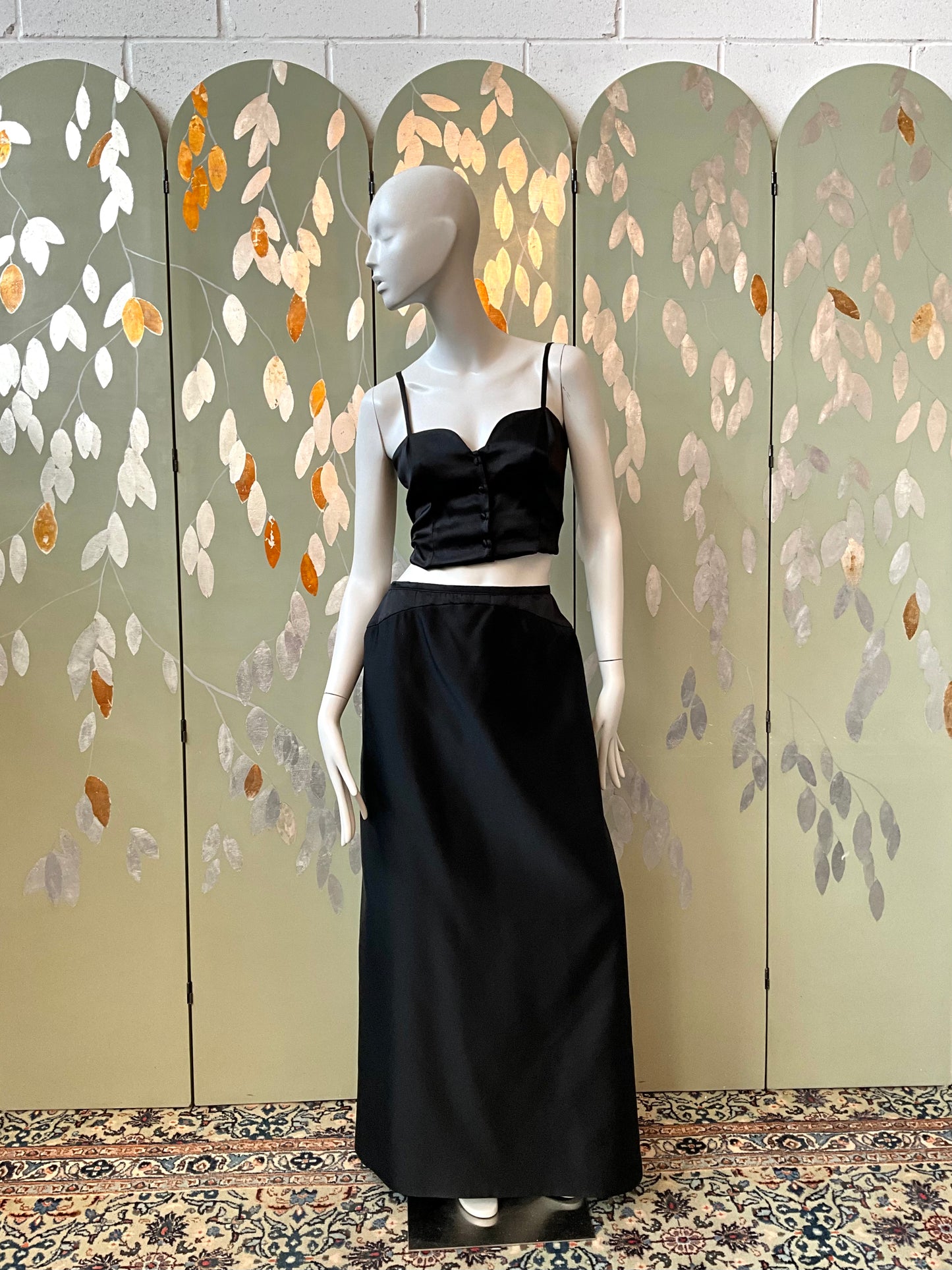 Vintage 1990s Black Satin Maxi Evening Skirt, Small 