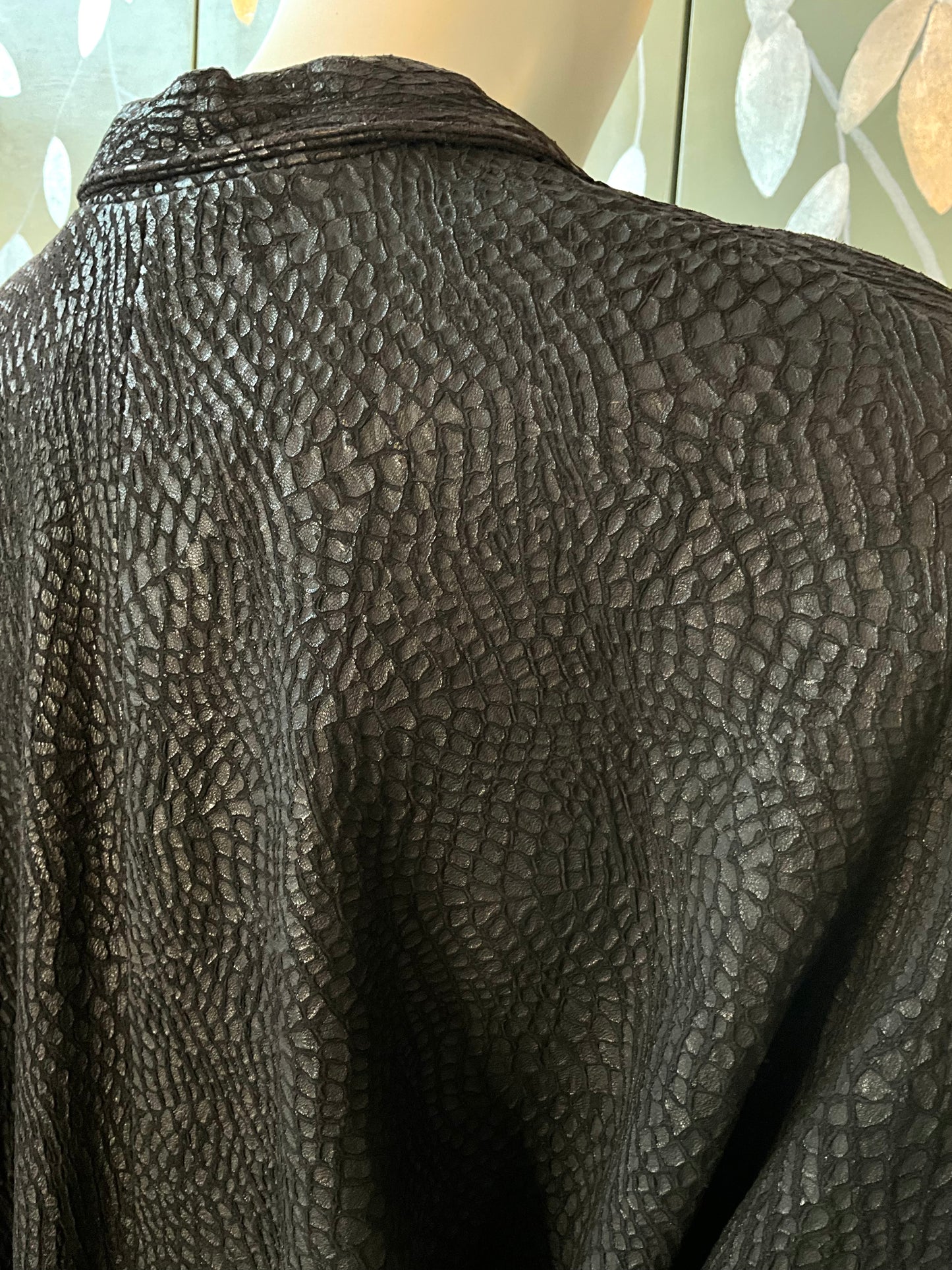 Vintage 1980s Black Leather Batwing Double Breast Oversize Jacket, XL