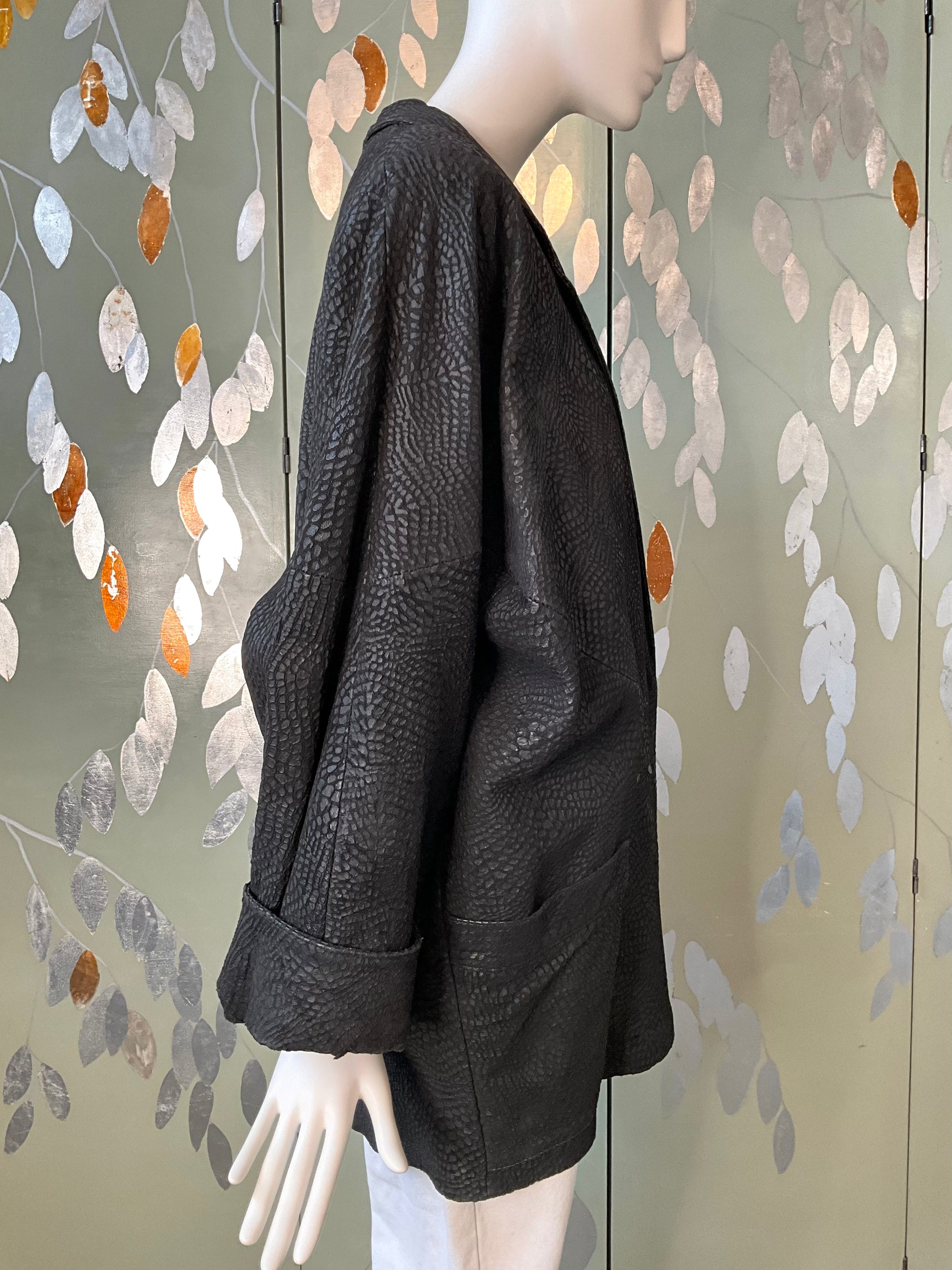 Vintage 1980s Black Leather Batwing Double Breast Oversize Jacket, XL