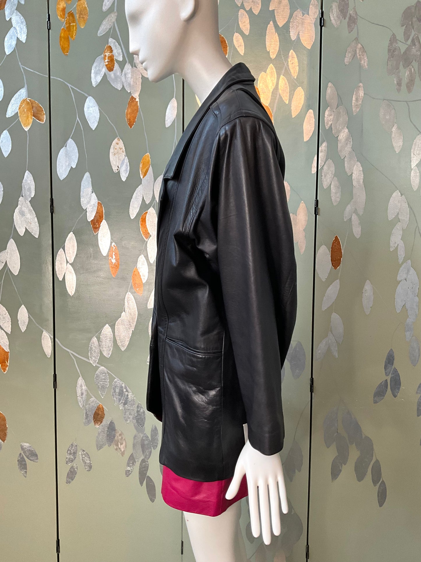 Vintage 1980s Black Leather Double Breast Blazer, Medium 