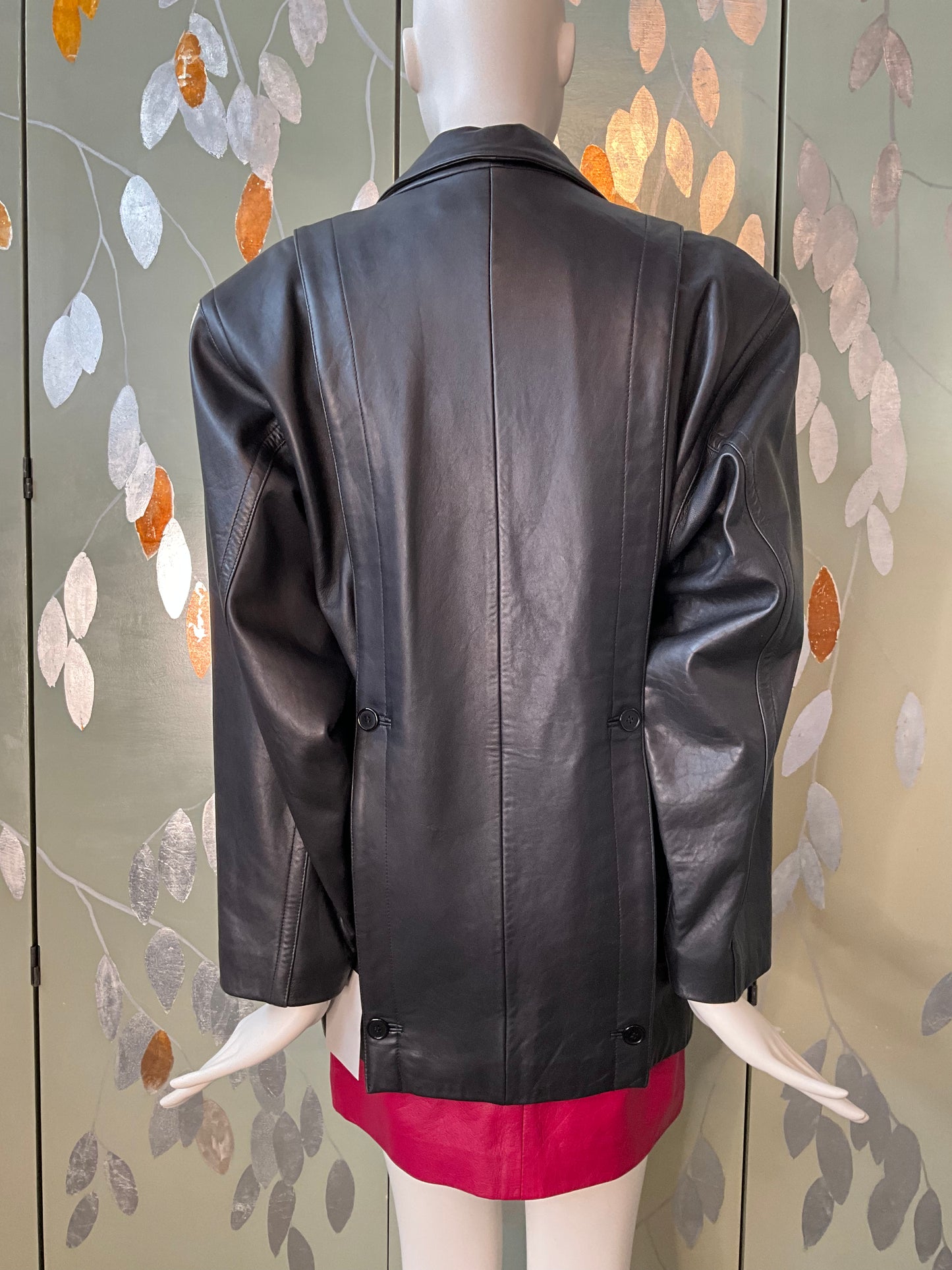 Vintage 1980s Black Leather Double Breast Blazer, Medium 