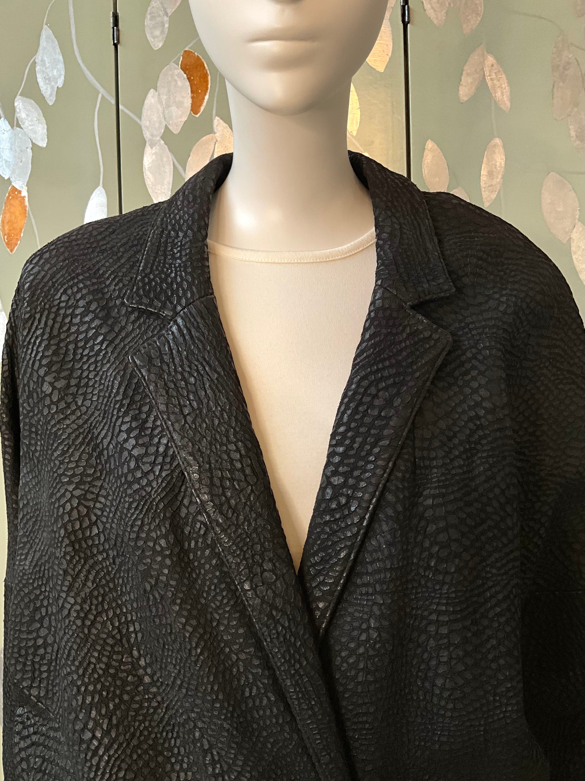 Vintage 1980s Black Leather Batwing Double Breast Oversize Jacket, XL