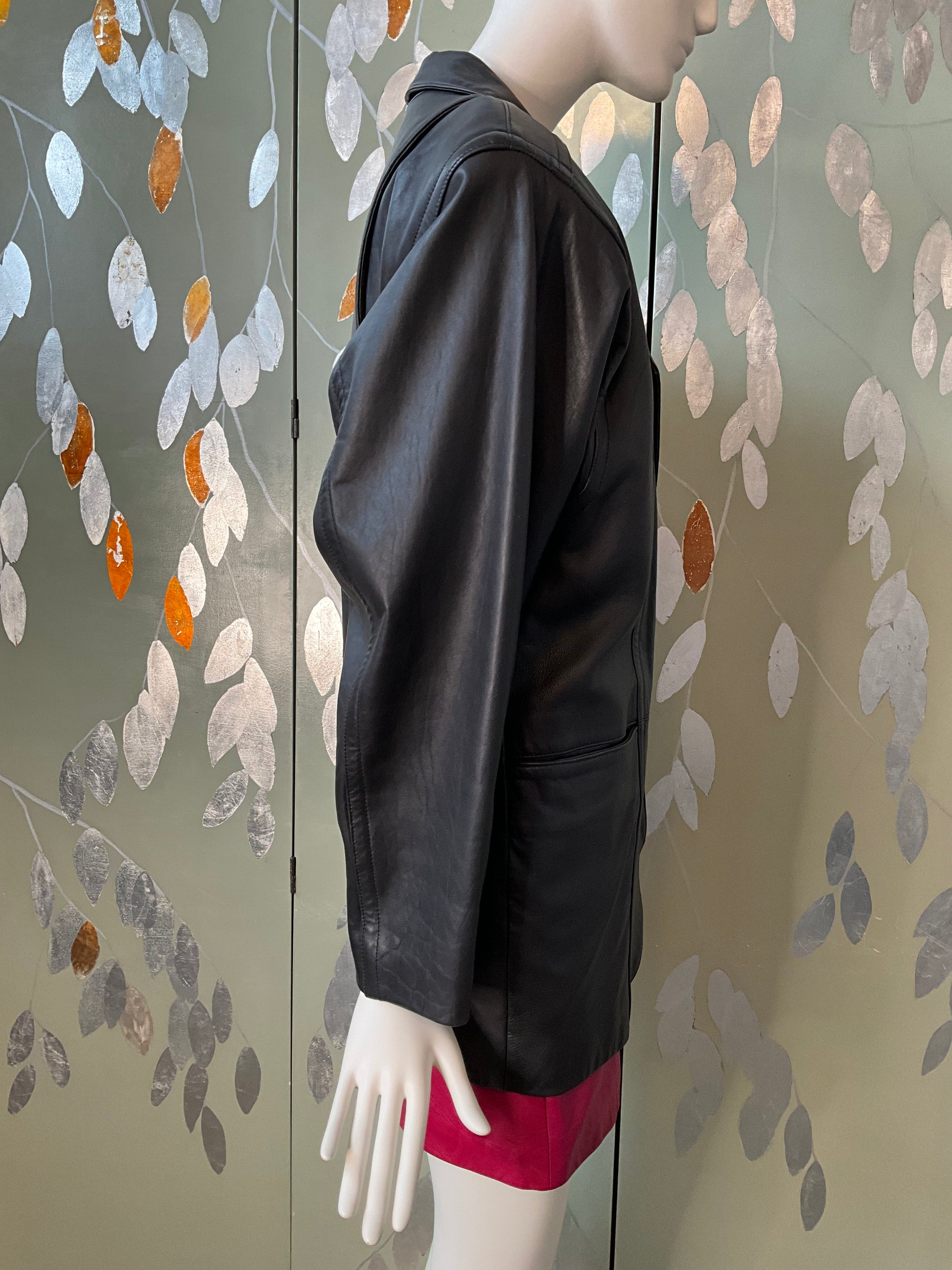 Vintage 1980s Black Leather Double Breast Blazer, Medium 