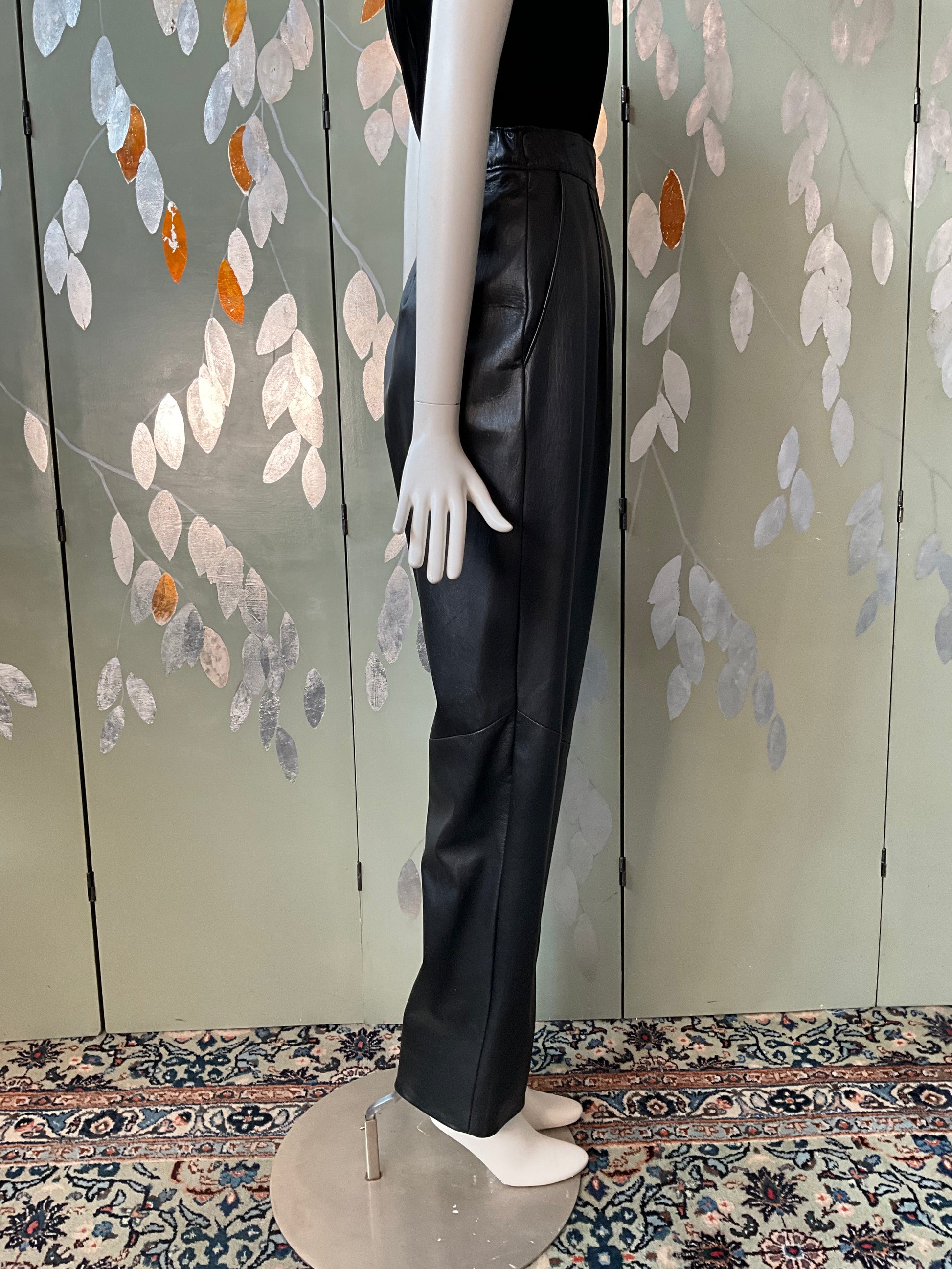 Vintage 1980s Black Leather Pleated Pants, Medium