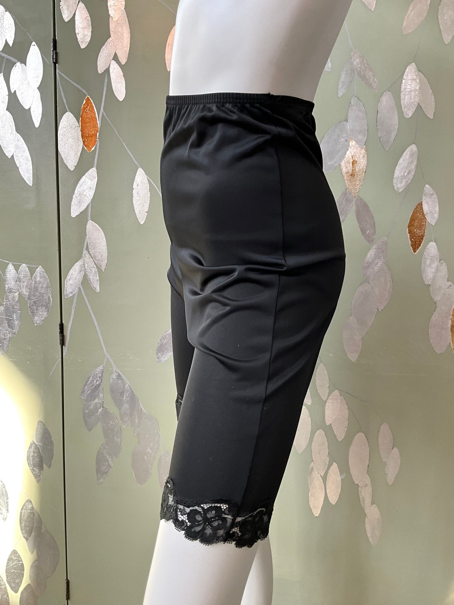 Vintage 1960s Black and Red Nylon Lace Trim Slip Shorts