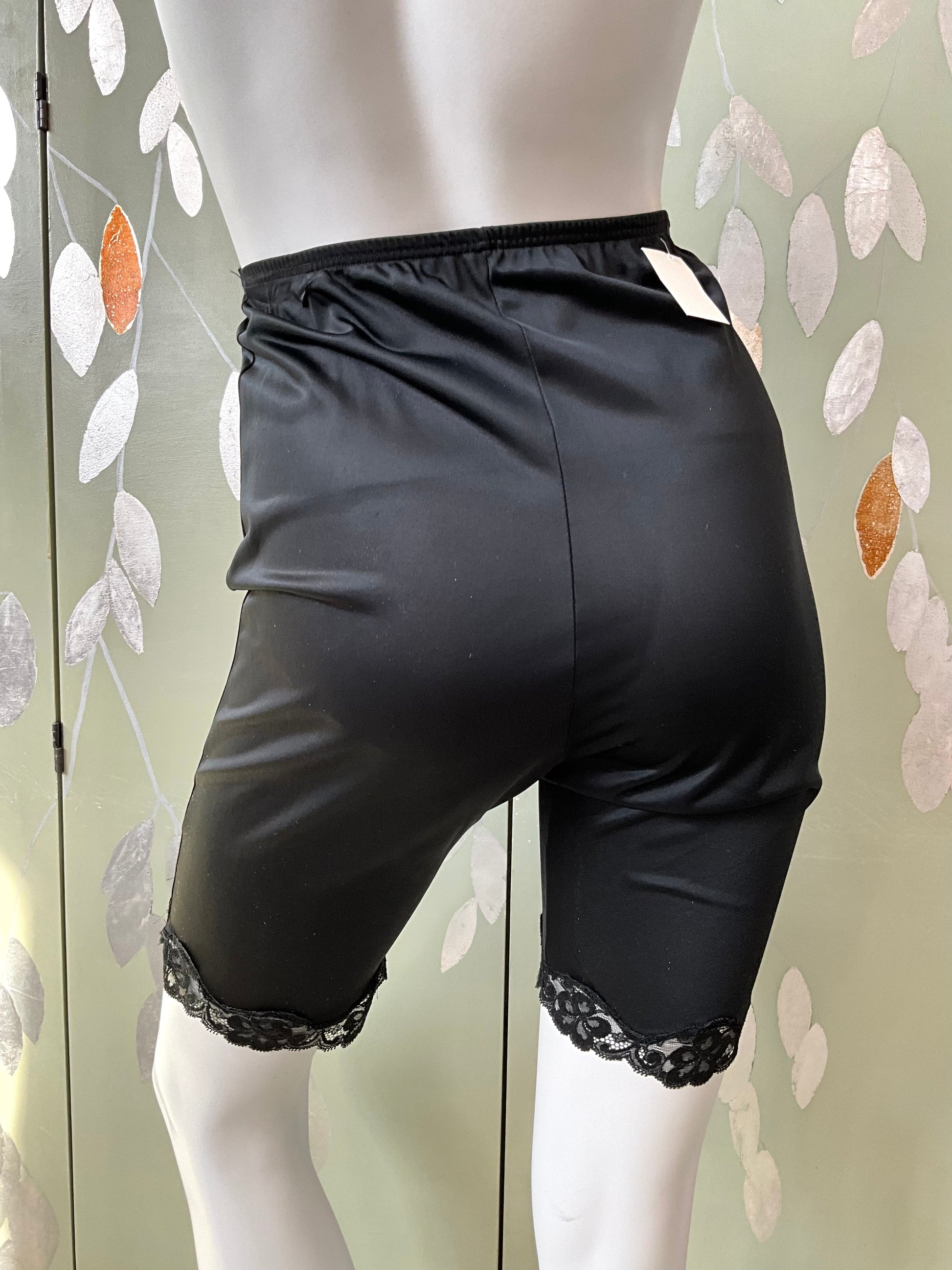 Vintage 1960s Black and Red Nylon Lace Trim Slip Shorts