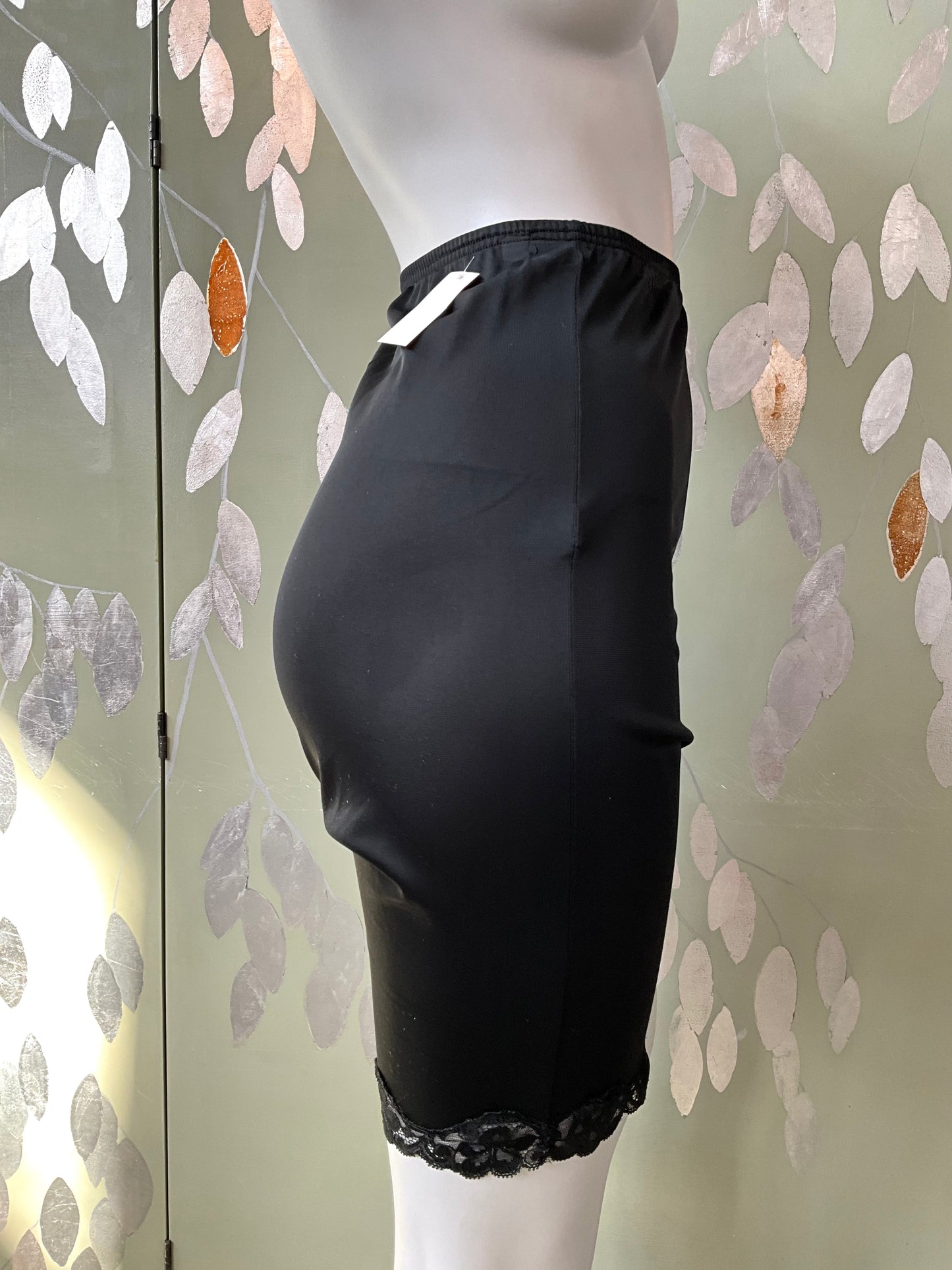 Vintage 1960s Black and Red Nylon Lace Trim Slip Shorts