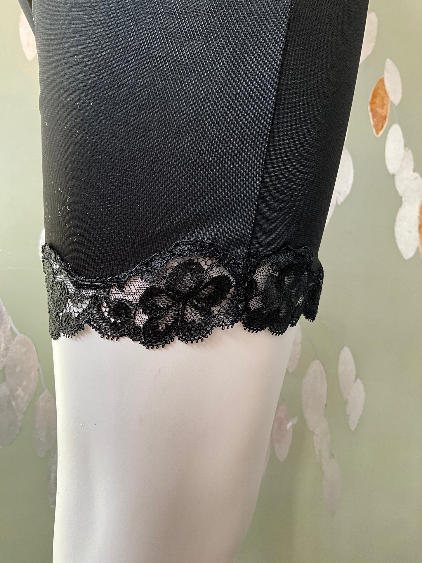 Vintage 1960s Black and Red Nylon Lace Trim Slip Shorts