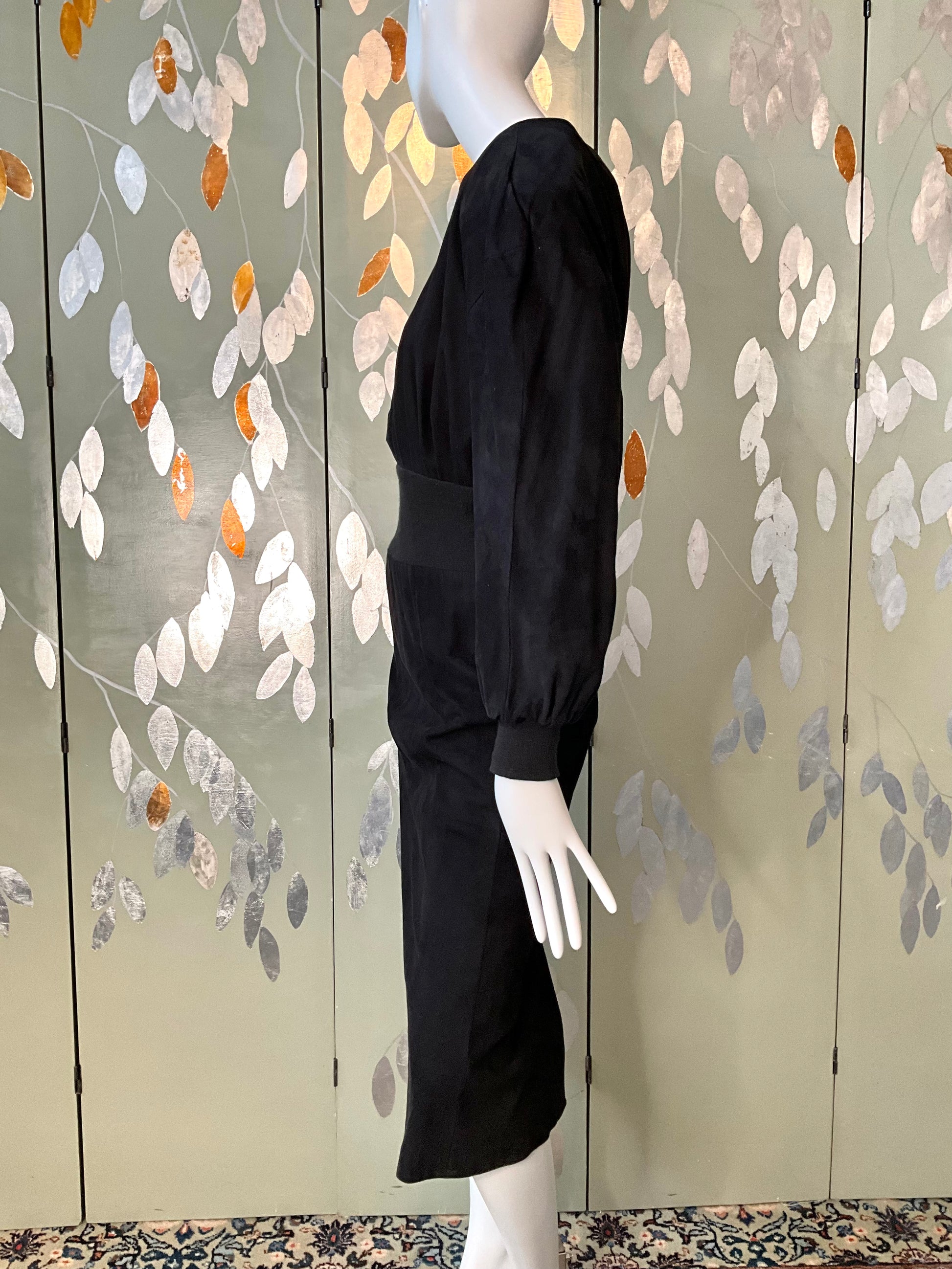 Vintage 1980s Black Suede Midi Dress, Small 