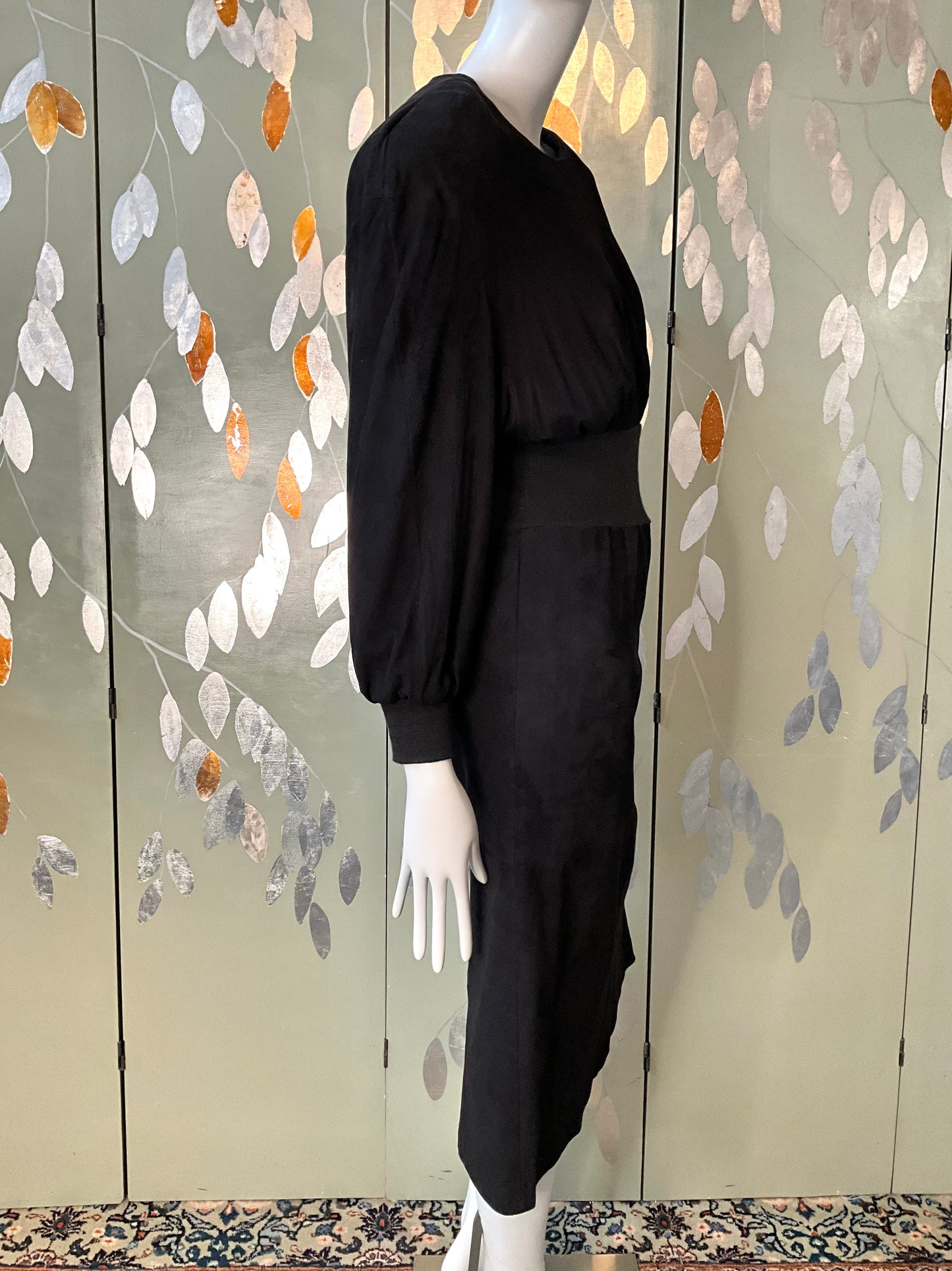Vintage 1980s Black Suede Midi Dress, Small 