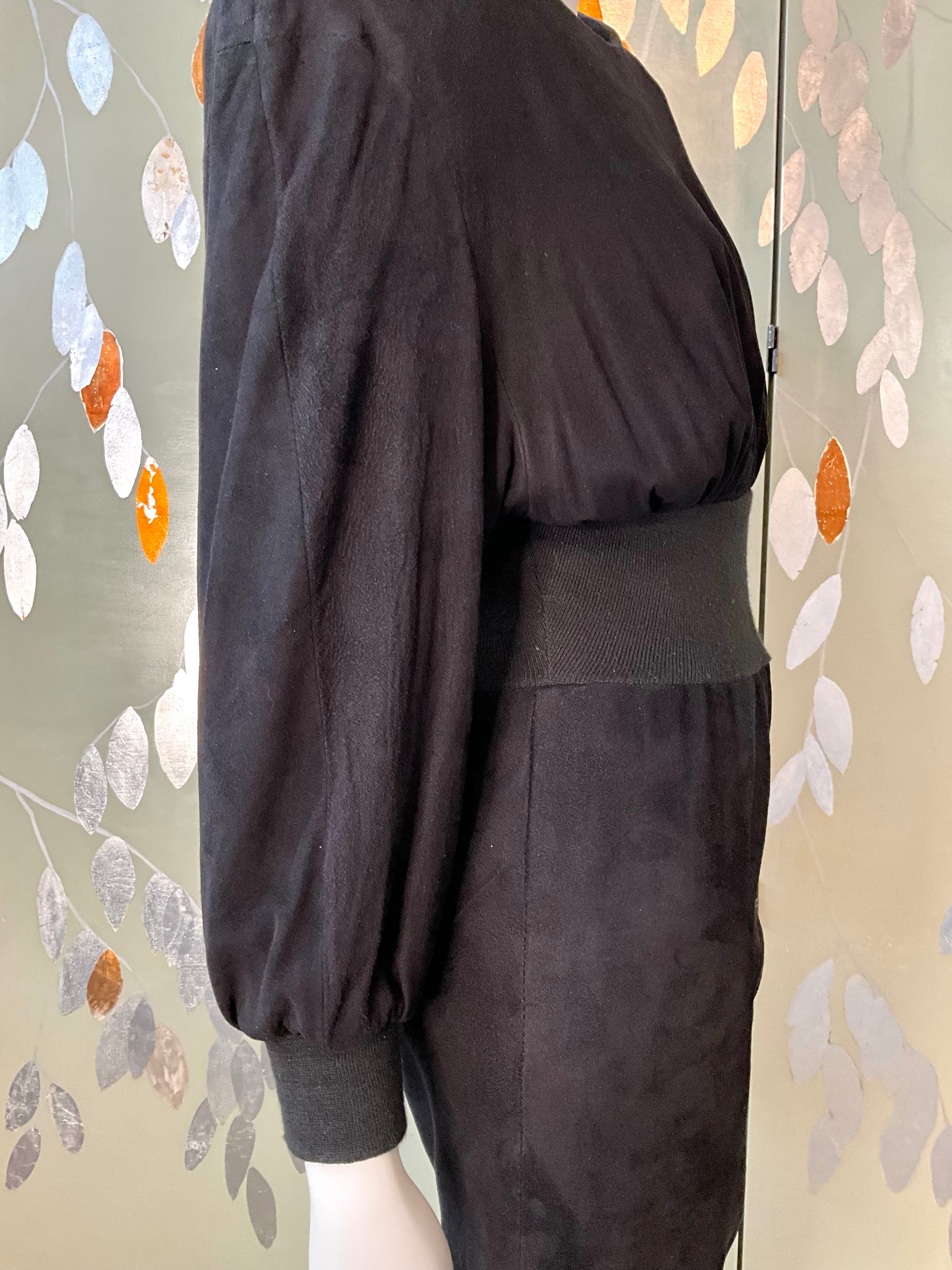 Vintage 1980s Black Suede Midi Dress, Small 